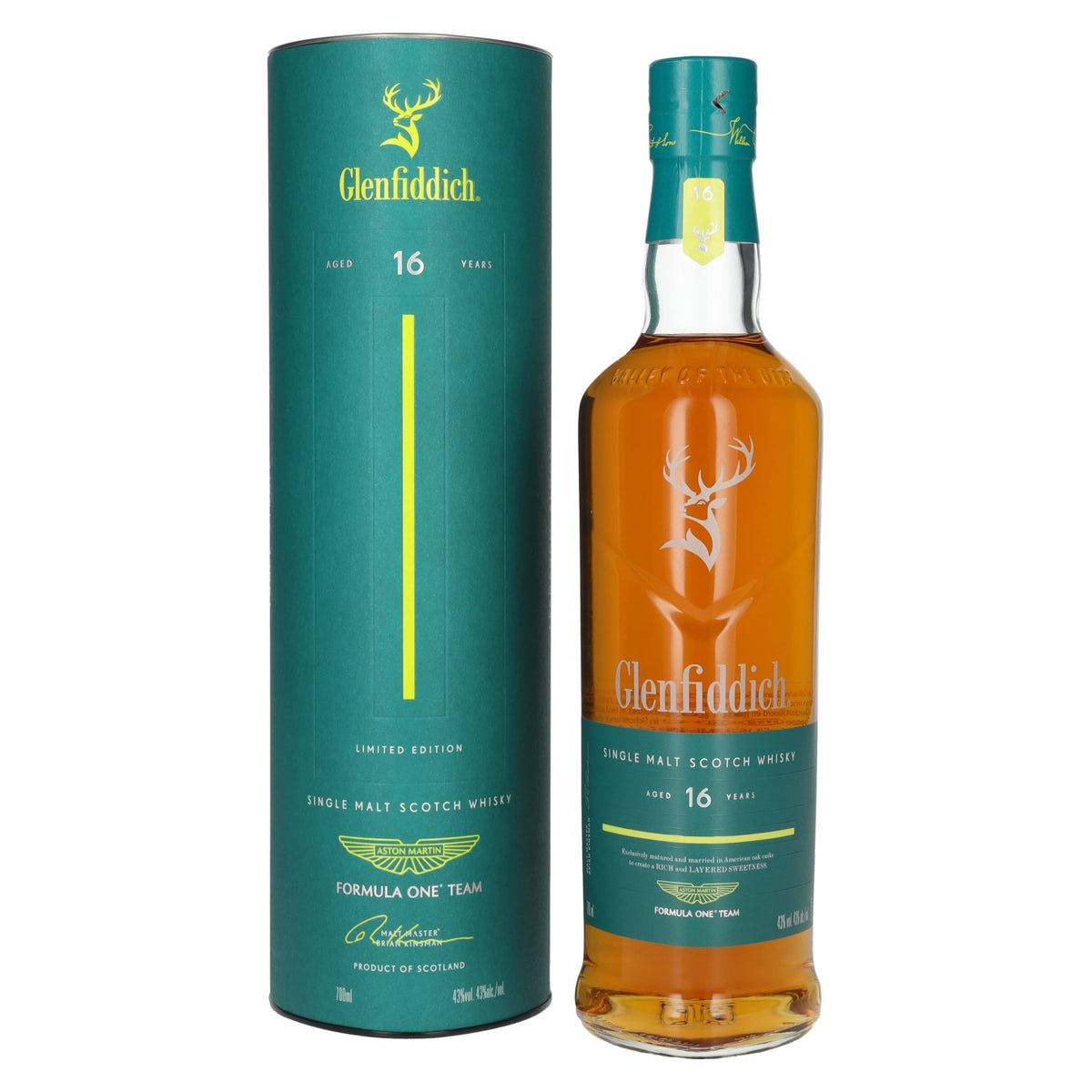 Glenfiddich 16 Years Old ASTON MARTIN FORMULA ONE TEAM Single Malt Scotch Whisky Edition 1 43% ABV 0.7l in a gift box