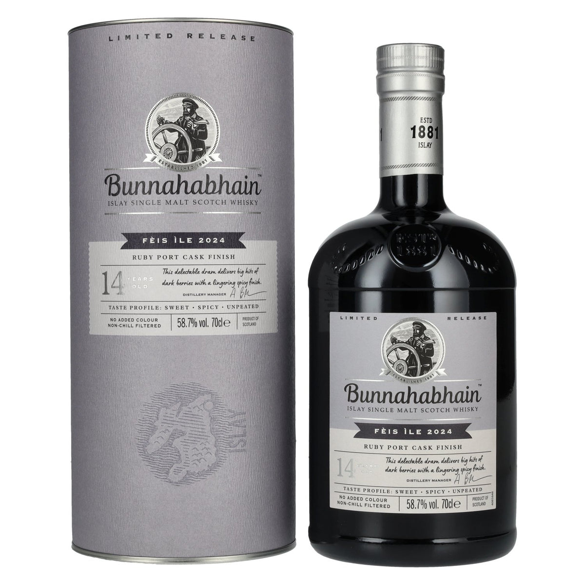 Bunnahabhain 14 Years Old RUBY PORT CASK Matured Limited Release Fèis Ìle 2024 58.7% Vol. 0.7l in Gift Box