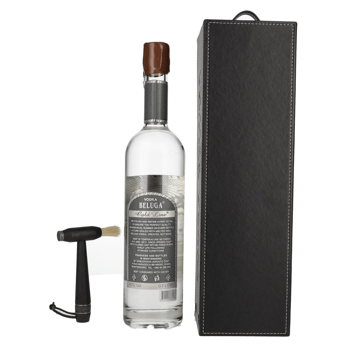 Beluga Gold Line Vodka Montenegro 40% ABV, 0.7 litres, in a leather-effect gift box with a brush