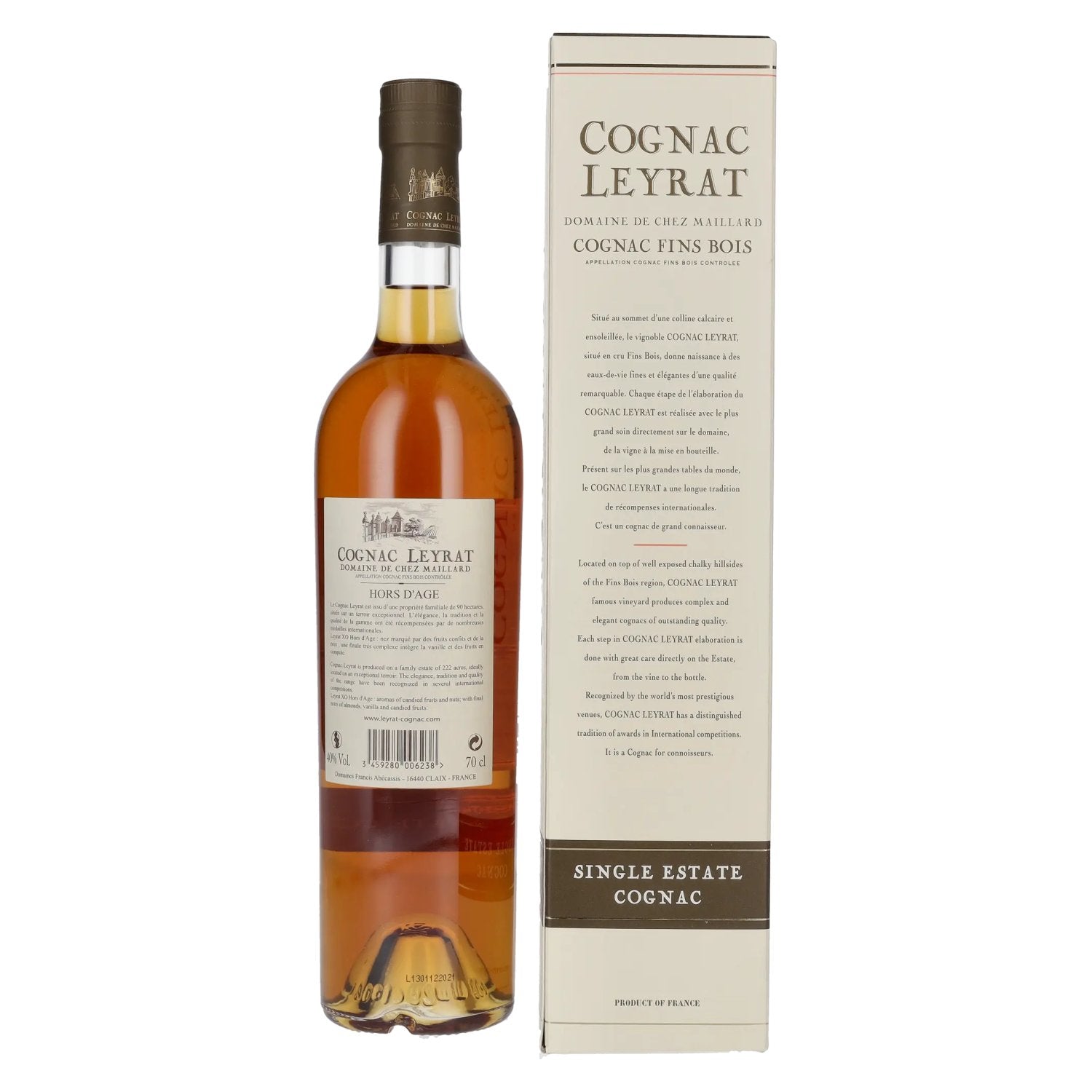 Cognac Leyrat X.O. Hors D'Âge Single Estate Cognac 40% Vol. 0,7l in Geschenkbox