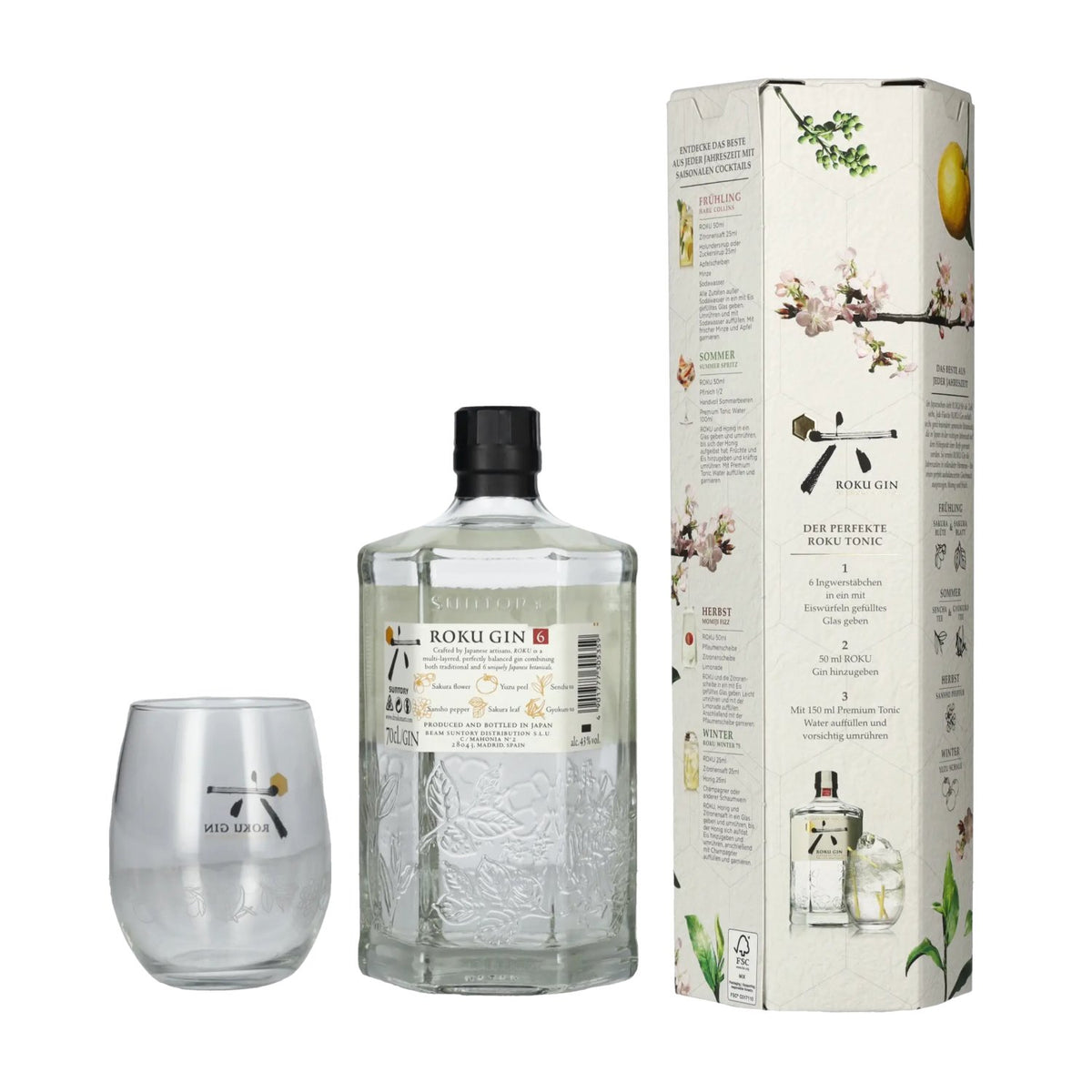 Roku Gin The Japanese Craft Gin 43% Vol. 0.7l in gift box with glass