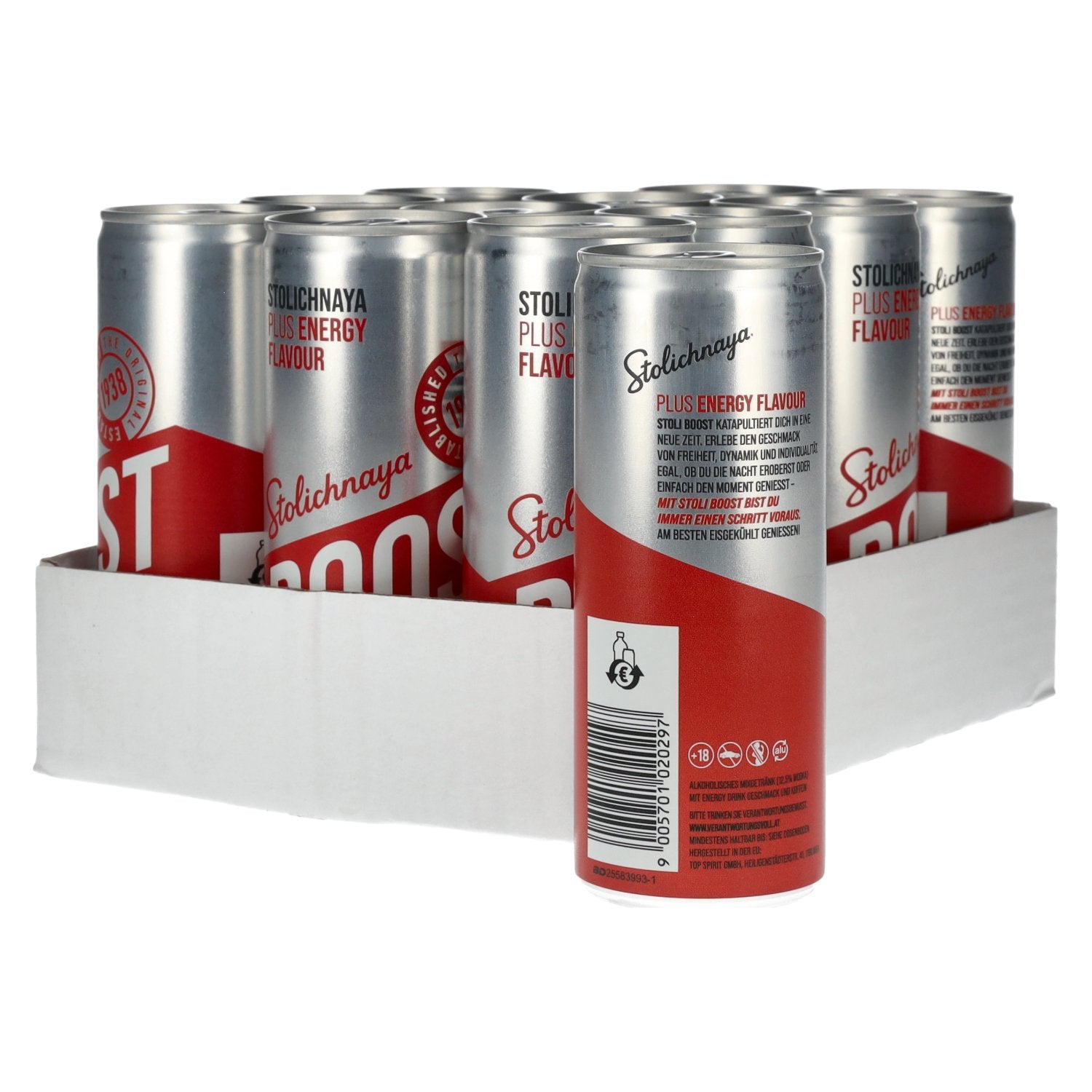 Stolichnaya Boost Plus ENERGY Flavour 5% Vol. 12x0,25l Dosen Pfand