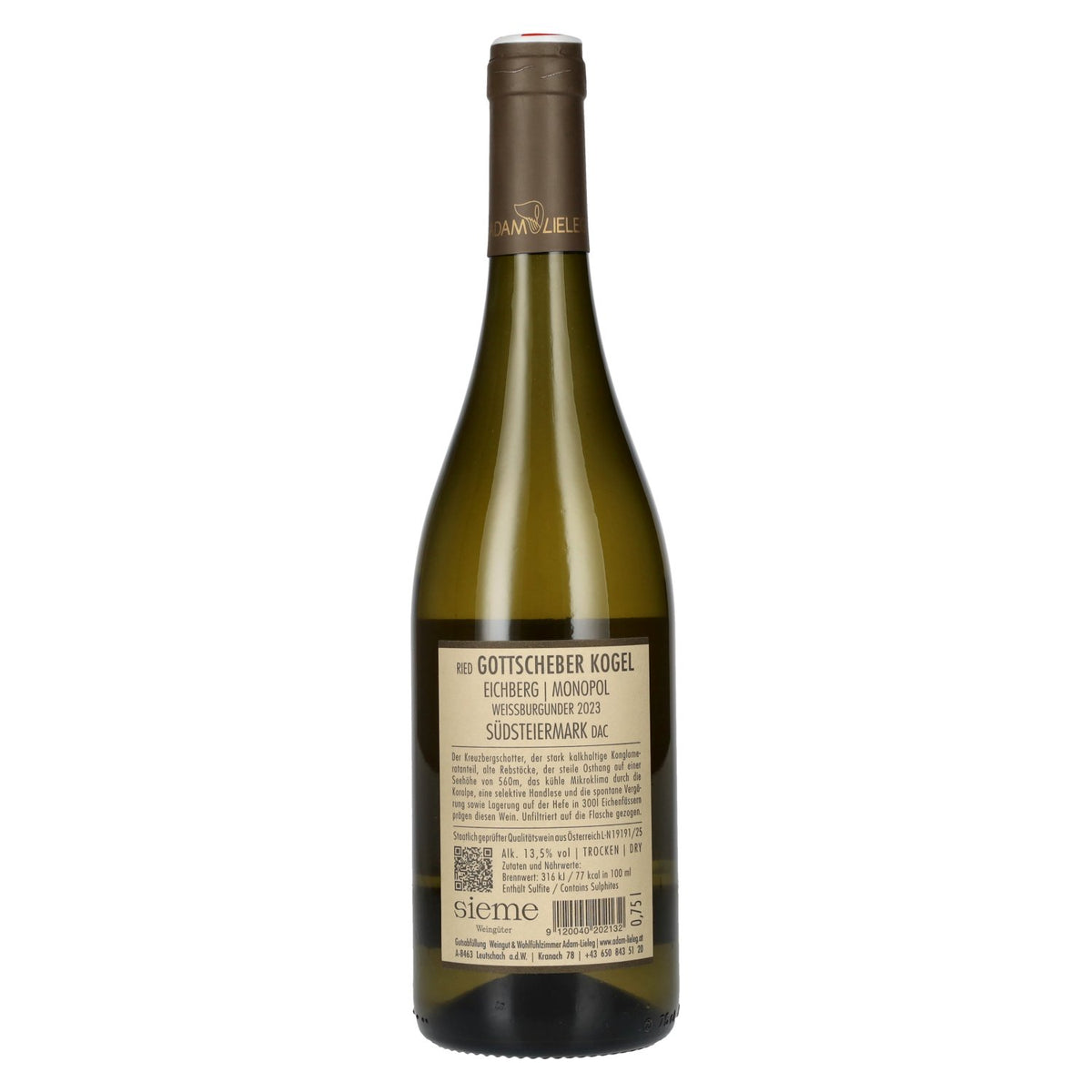 Adam-Lieleg Pinot Blanc Ried Gottscheber Kogel Monopol Südsteiermark DAC 2023 13,5% Vol. 0,75l