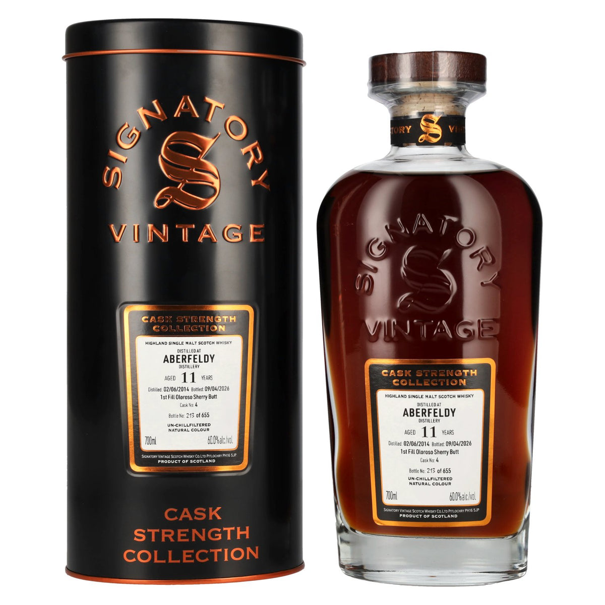 Signatory Vintage Aberfeldy 11 Years Old Cask Strength 1st Fill Oloroso Sherry #4 2014 60% Vol. 0.7l in a tin box
