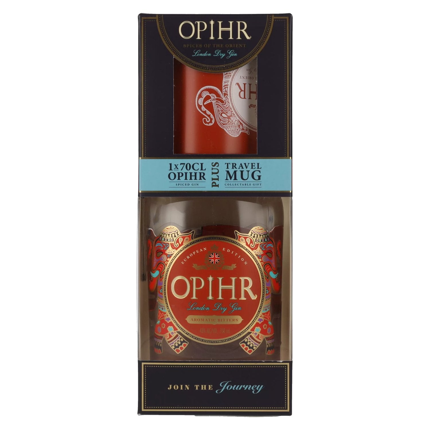 Opihr London Dry Gin EUROPEAN EDITION 43% Vol. 0.7L in gift box with travel mug
