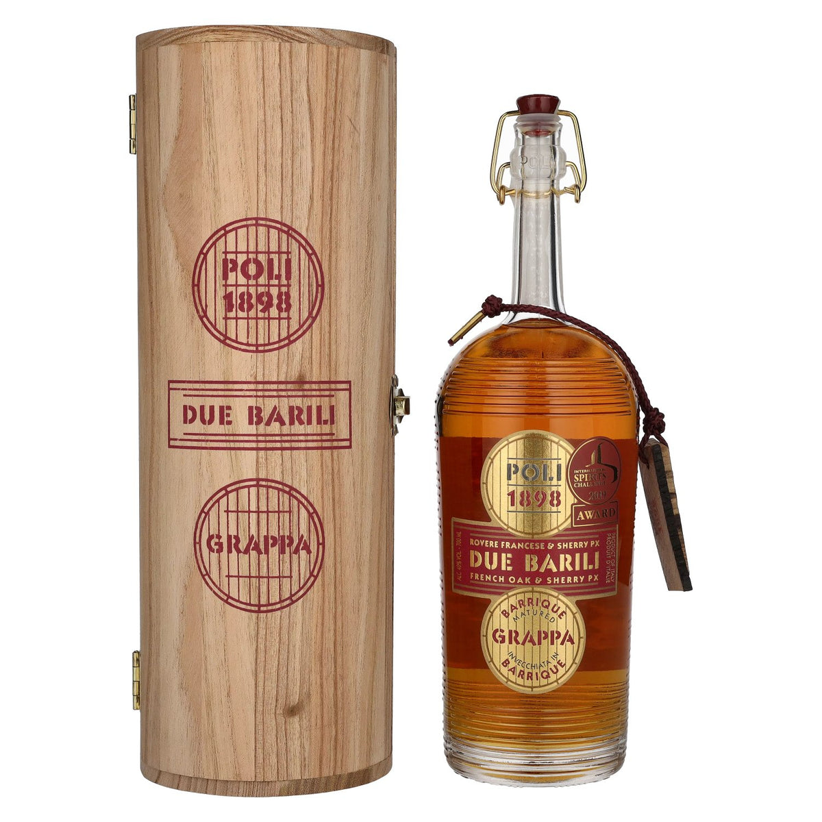 Poli Grappa Barrique Due Barili 40% Vol. 0.7l in wooden box