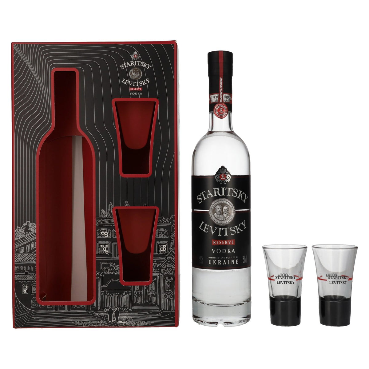 Staritsky & Levitsky RESERVE Vodka 40% Vol. 0.5l in gift box with 2 glasses