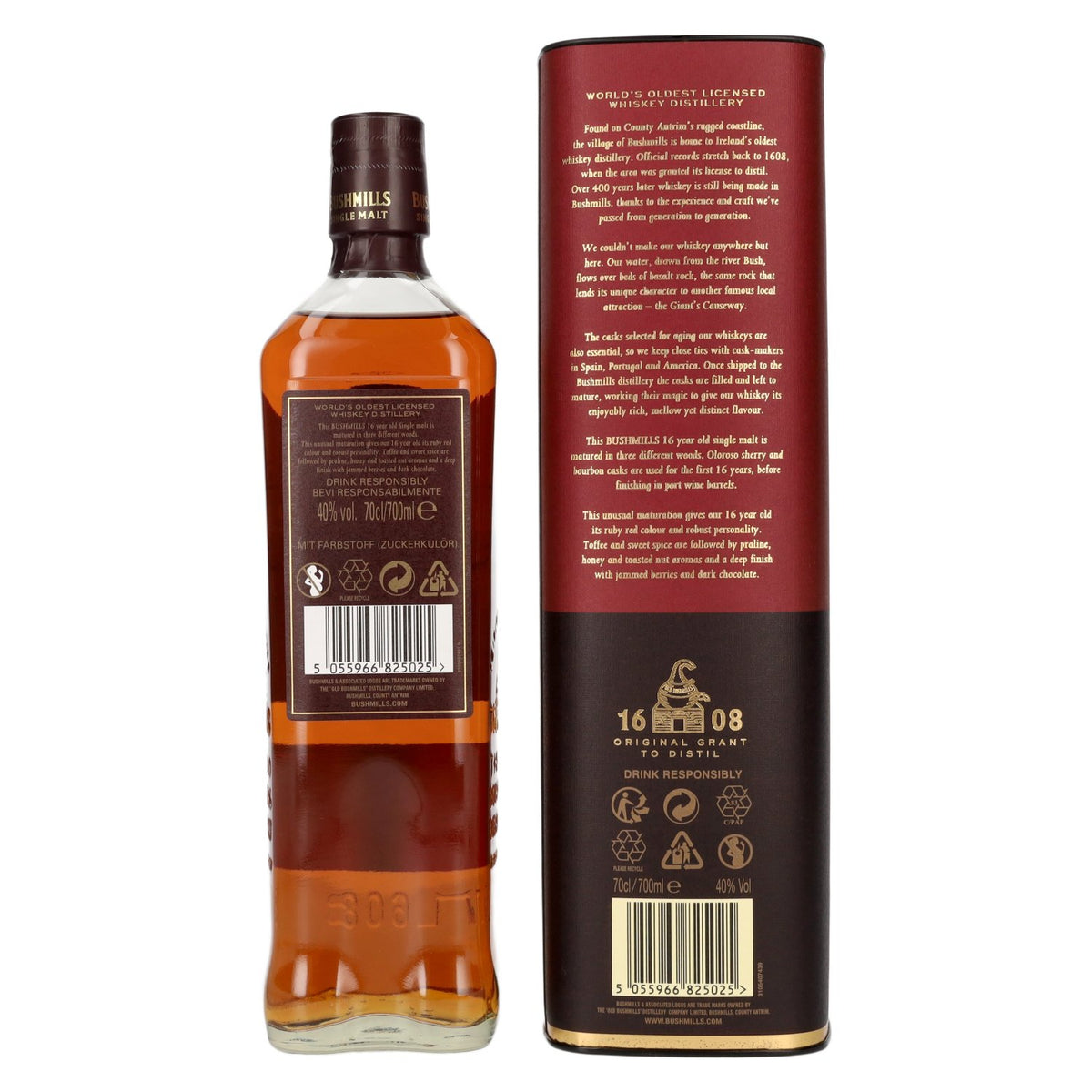 Bushmills 16 Years Old TRIPLE DISTILLED Single Malt Whisky 40% vol. 0.7 l in a gift box – New Design