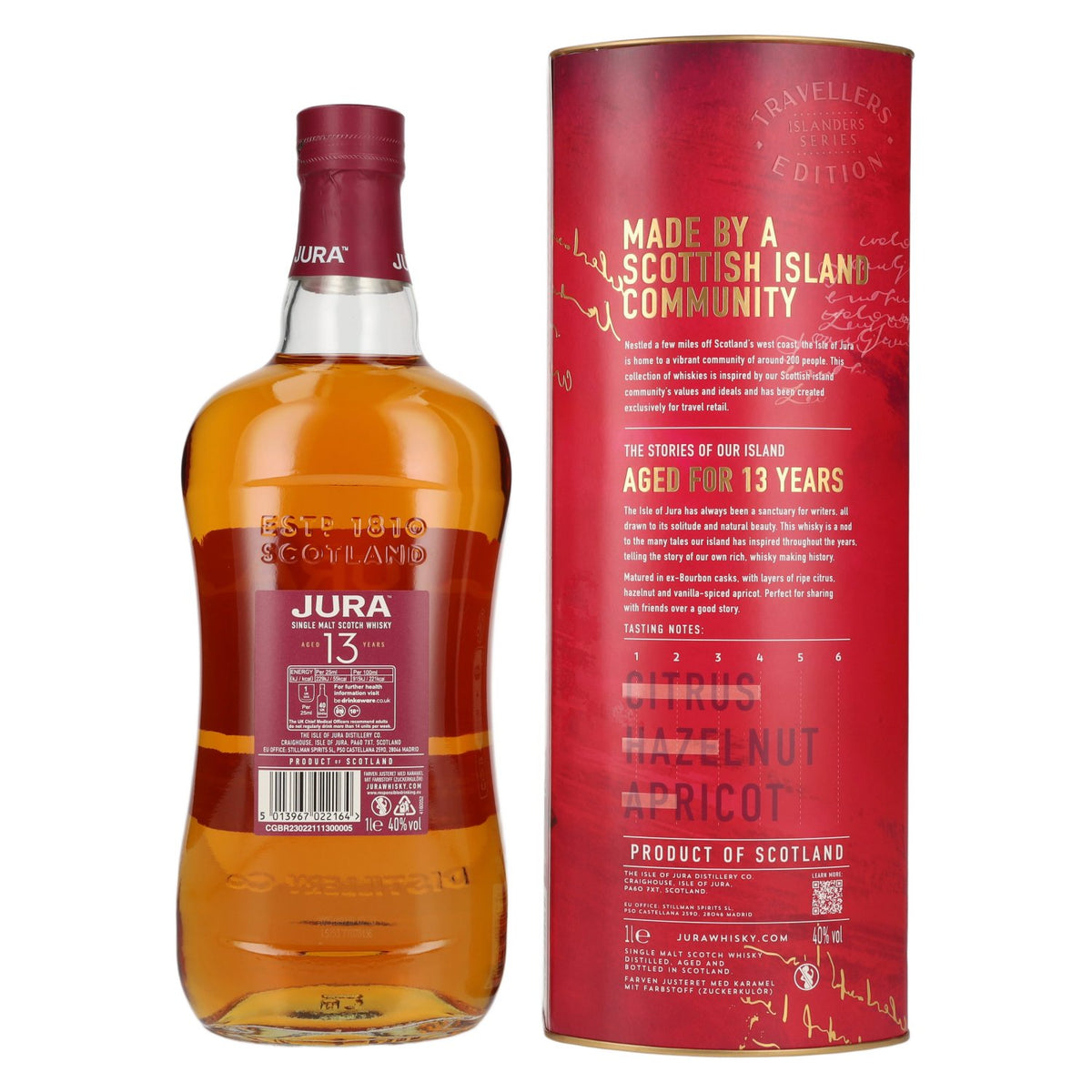 Jura 13-Year-Old Single Malt Scotch Whisky, 40% ABV, 1 litre, in a gift box