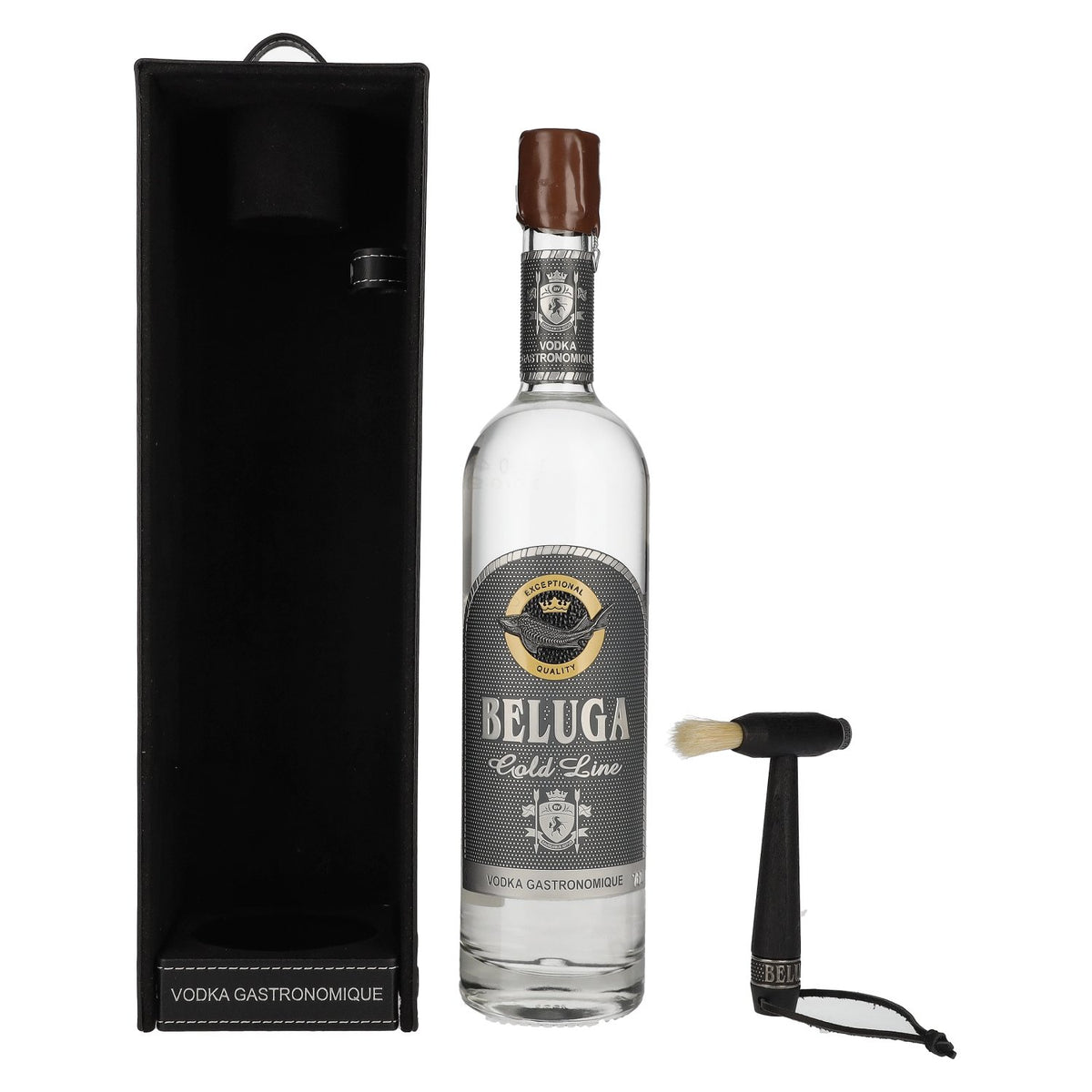 Beluga Gold Line Vodka Montenegro 40% ABV, 0.7 litres, in a leather-effect gift box with a brush