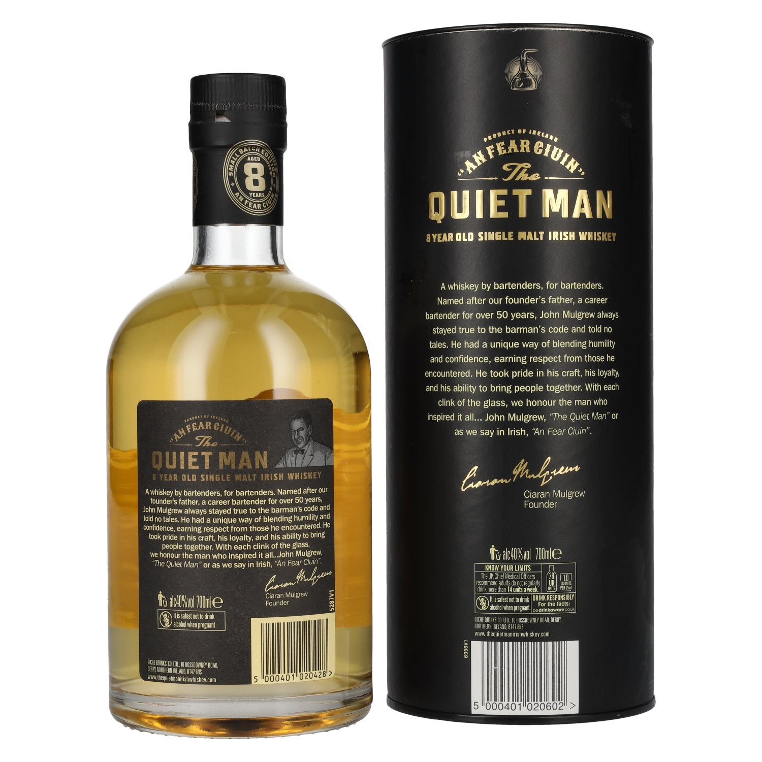 The Quiet Man AN FEAR CIUIN 8 Year Old Single Malt Irish Whiskey 40% Vol. 0.7l in Gift Box