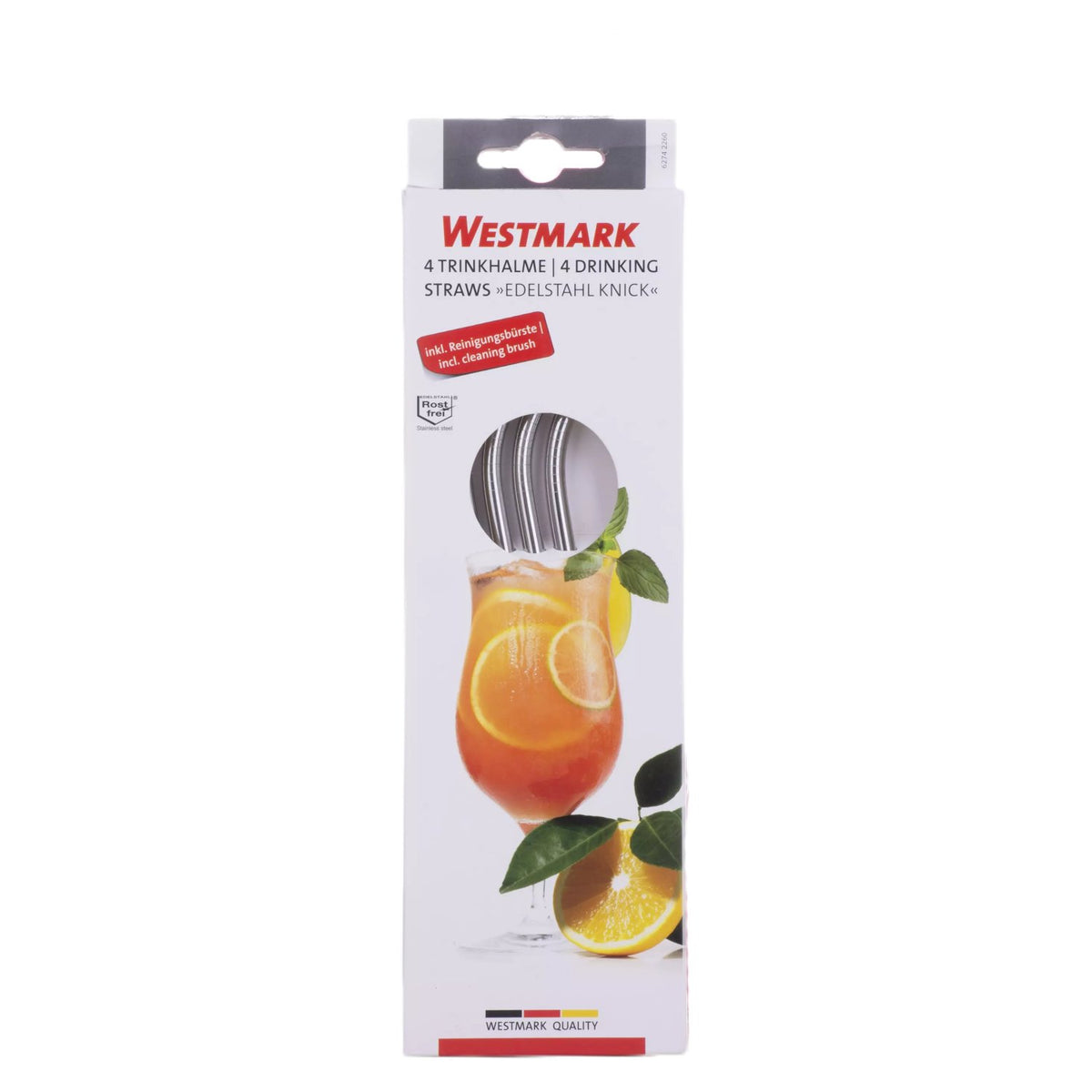 WESTMARK Stainless Steel Bent Drinking Straws Incl. Cleaning Brush 4 Pieces