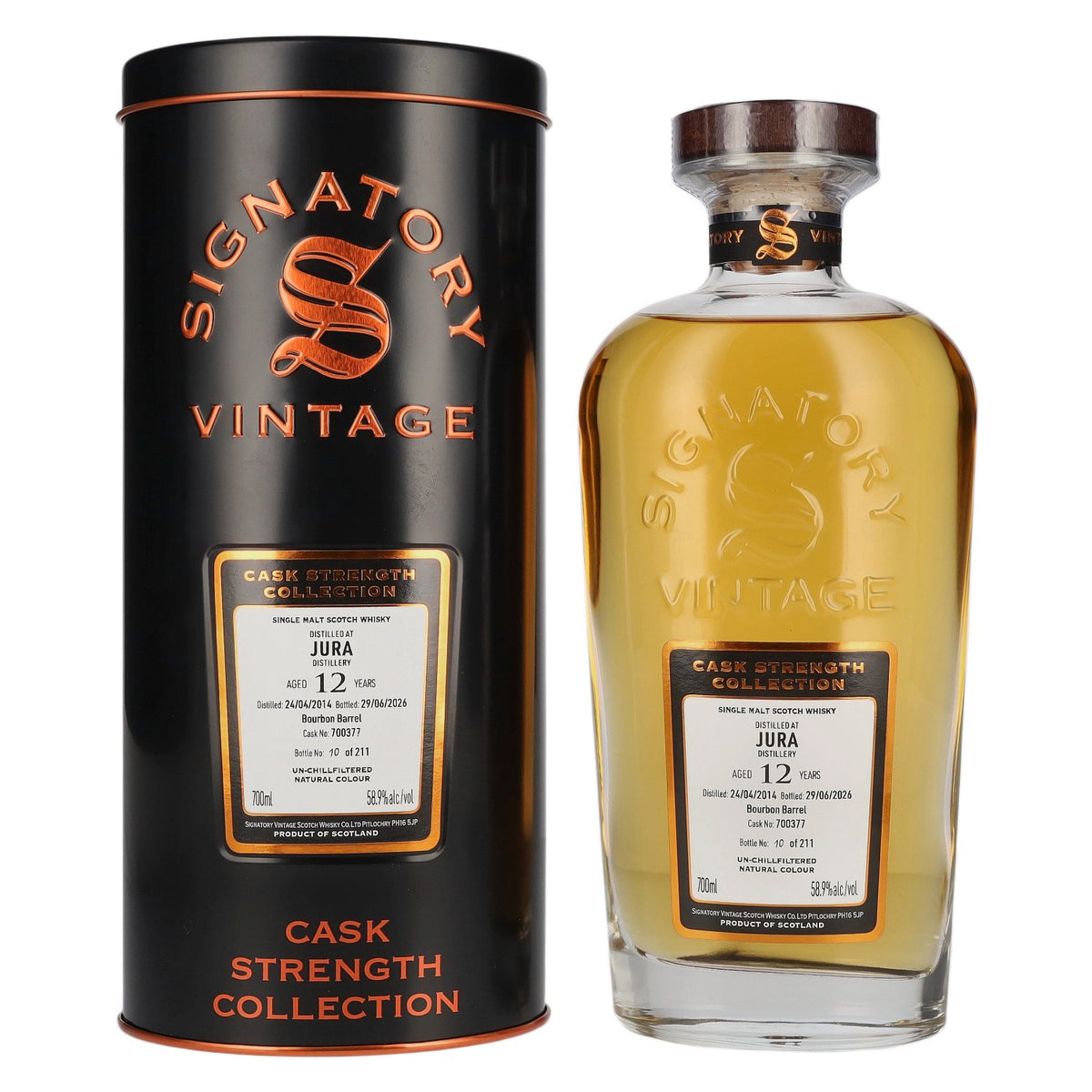 Signatory Vintage JURA 12 Years Old Bourbon Barrel Cask Strength #700377 2014 58.9% vol. 0.7 l in a tin box