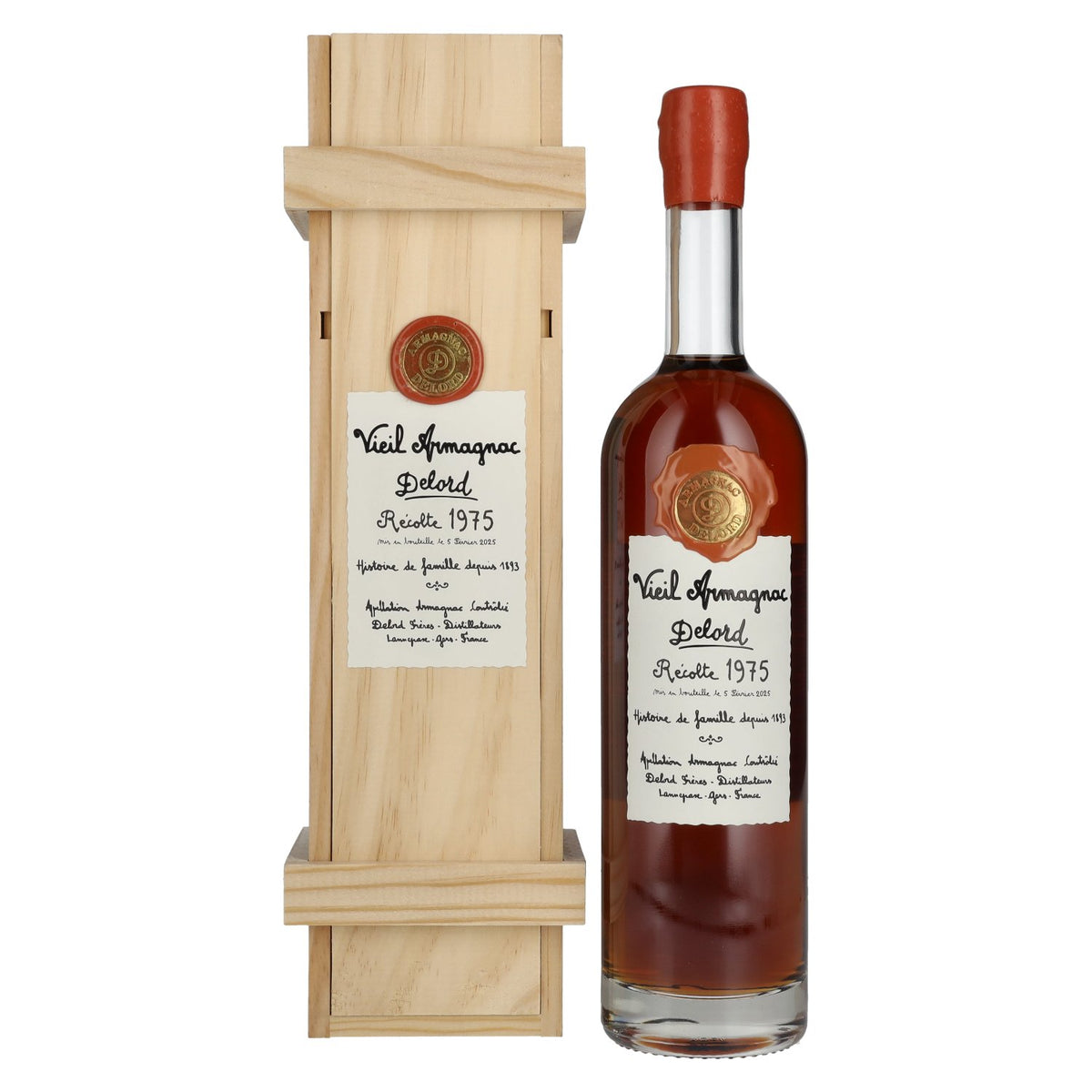 Old Armagnac Delord Vintage Harvest 1975 40% Vol. 0.7l in wooden box