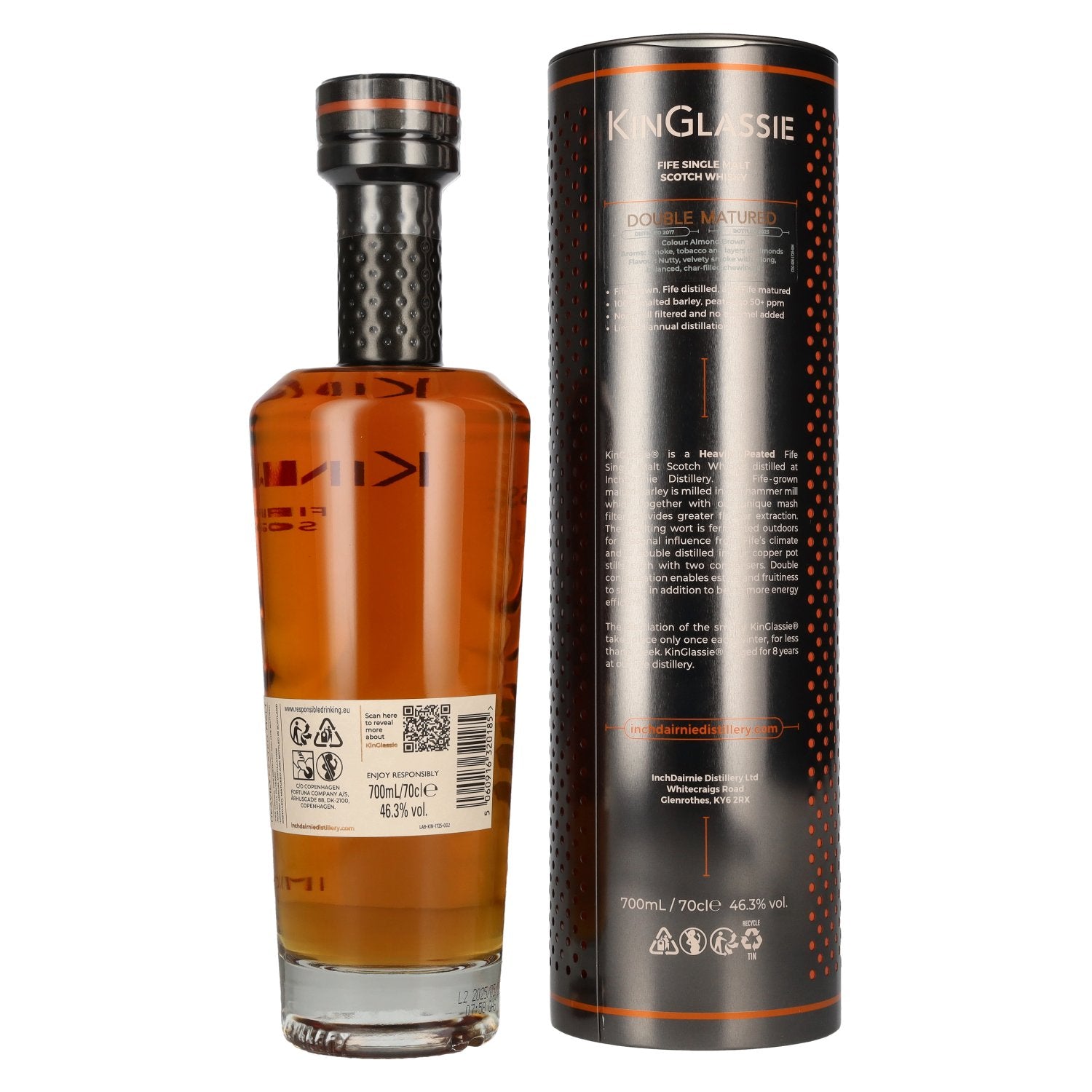 Inchdairnie KinGlassie 8 Years Old Double Matured Fife Single Malt Scotch Whisky 46.3% Vol. 0.7l in Tin Box