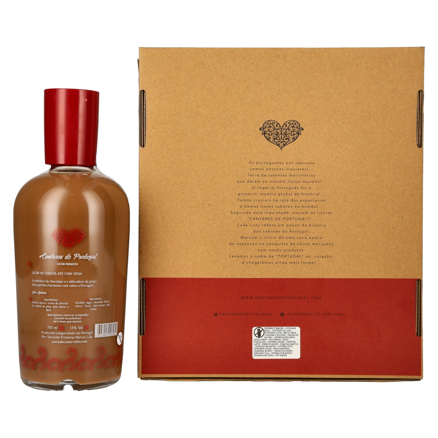 Cantares de Portugal Licor de Chocolate com Ginia 15% Vol. 0,7l in Geschenkbox mit 2 Gläsern