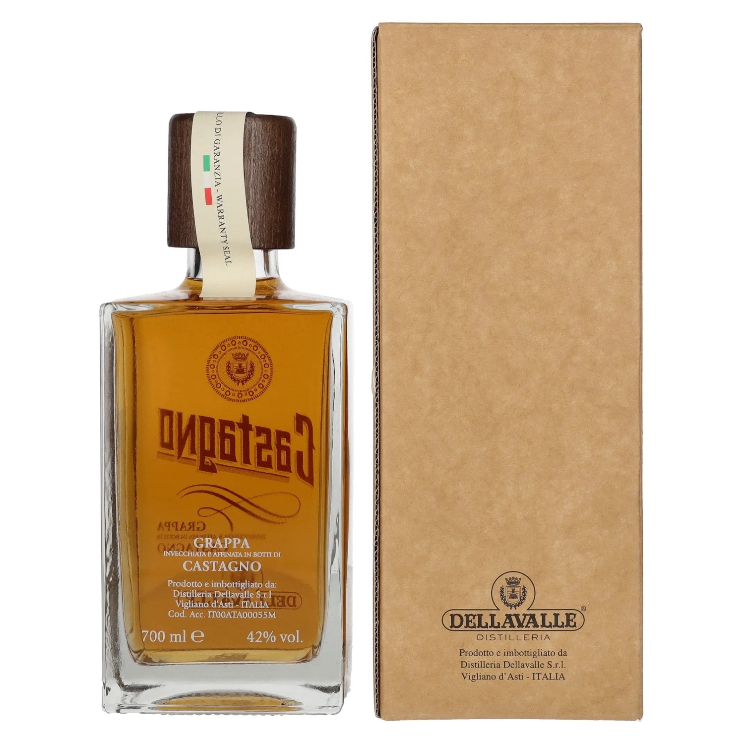 Dellavalle Grappa Affinata in botti di CASTAGNO 42% Vol. 0,7l in Geschenkbox
