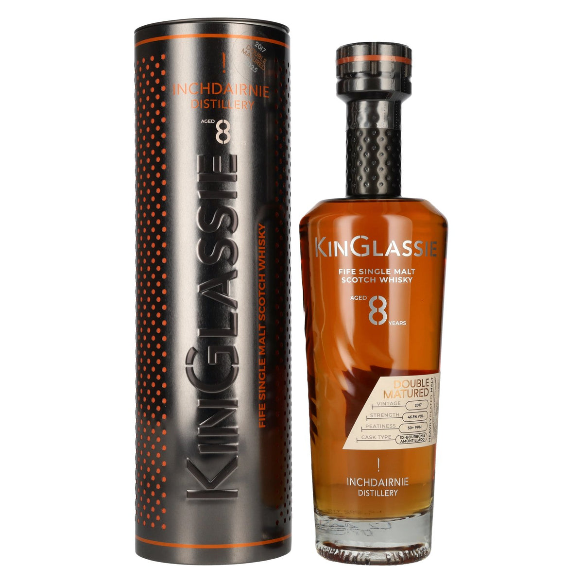 Inchdairnie KinGlassie 8 Years Old Double Matured Fife Single Malt Scotch Whisky 46.3% Vol. 0.7l in Tin Box