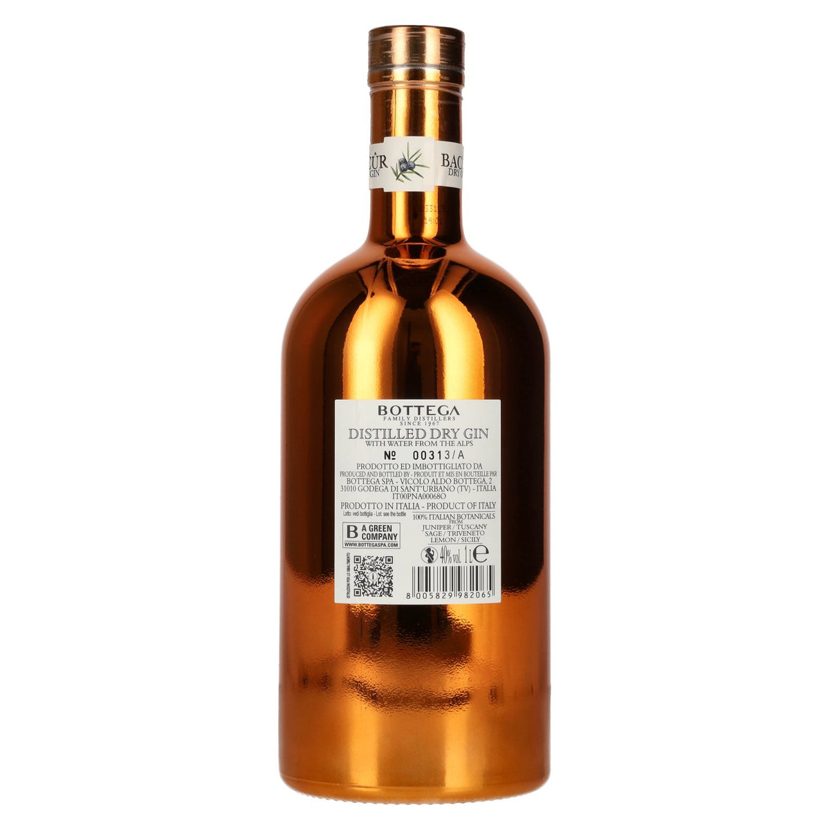 Bottega BACÛR Distilled Dry Gin 40% ABV 1 litre