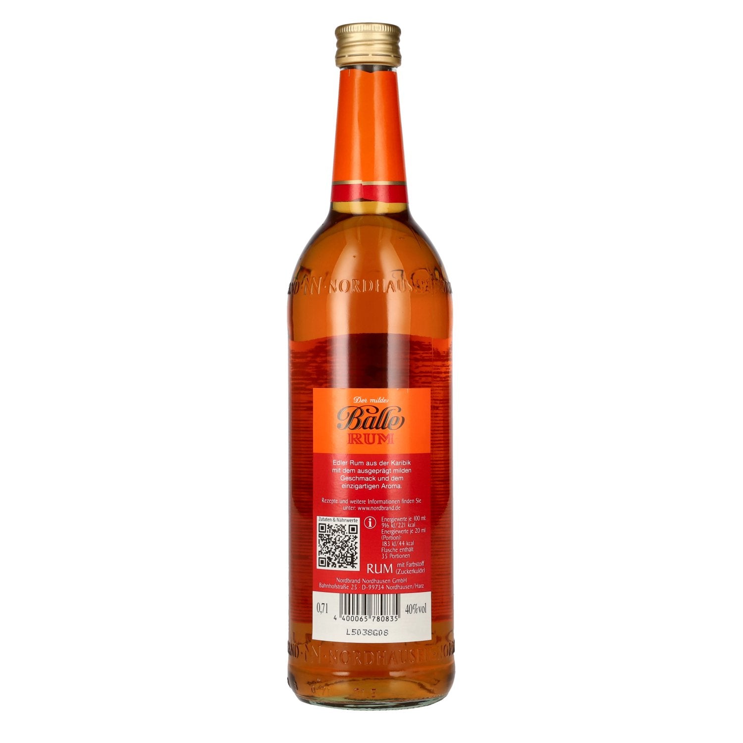 Der milde Balle Rum echter Übersee Rum 40% Vol. 0,7l