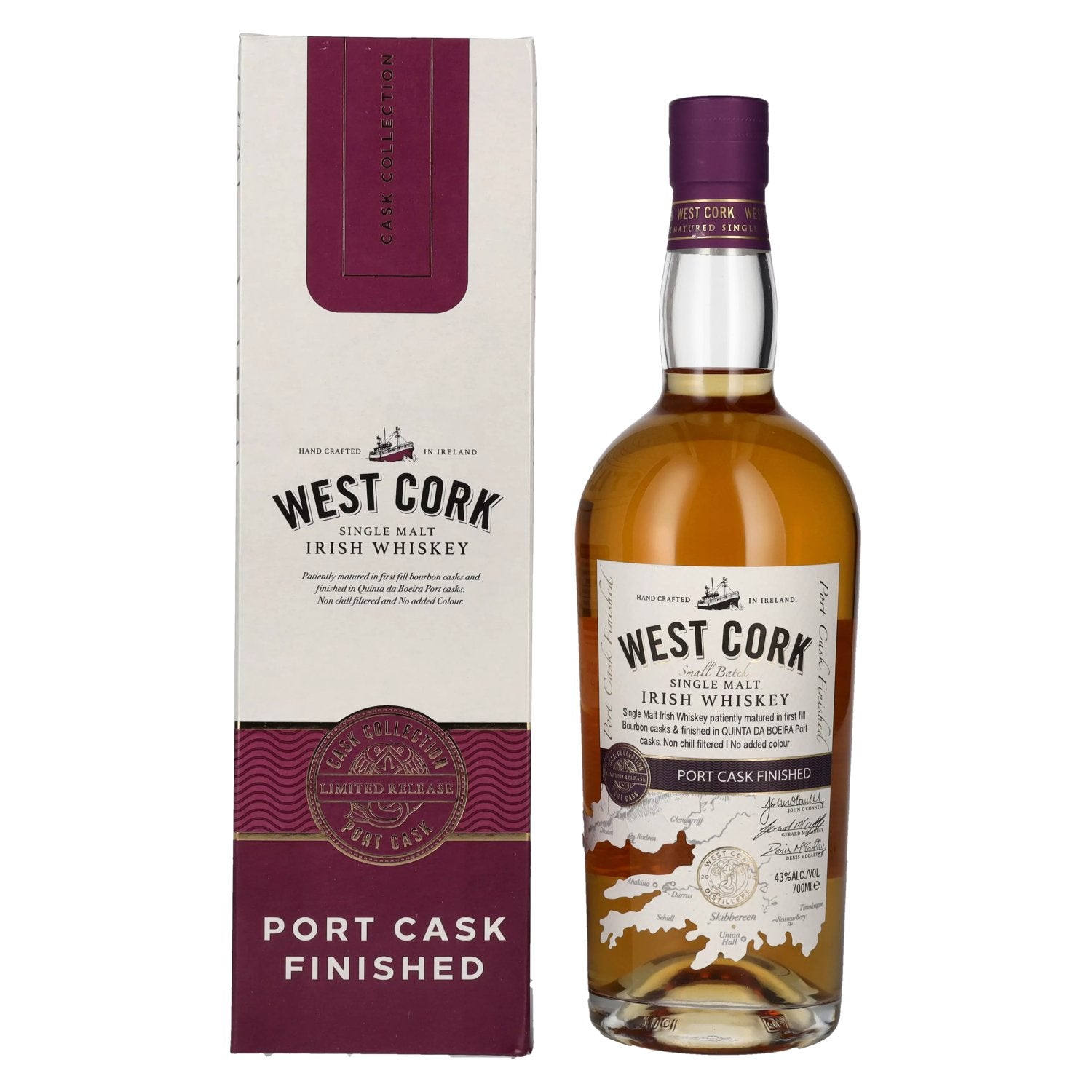 West Cork Single Malt Irish Whiskey PORT CASK FINISHED 43% Vol. 0.7l in gift box