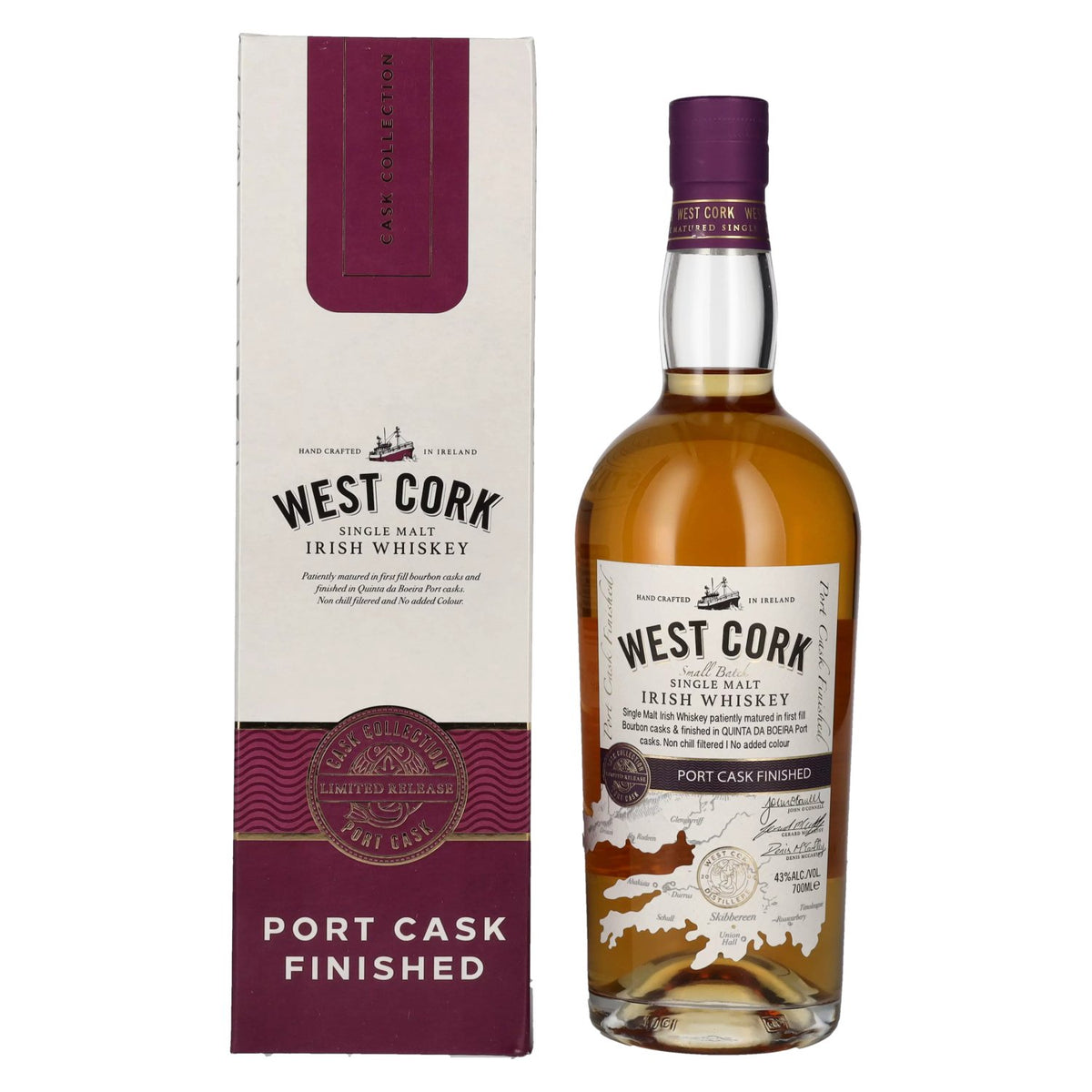 West Cork Single Malt Irish Whiskey PORT CASK FINISHED 43% Vol. 0.7l in gift box