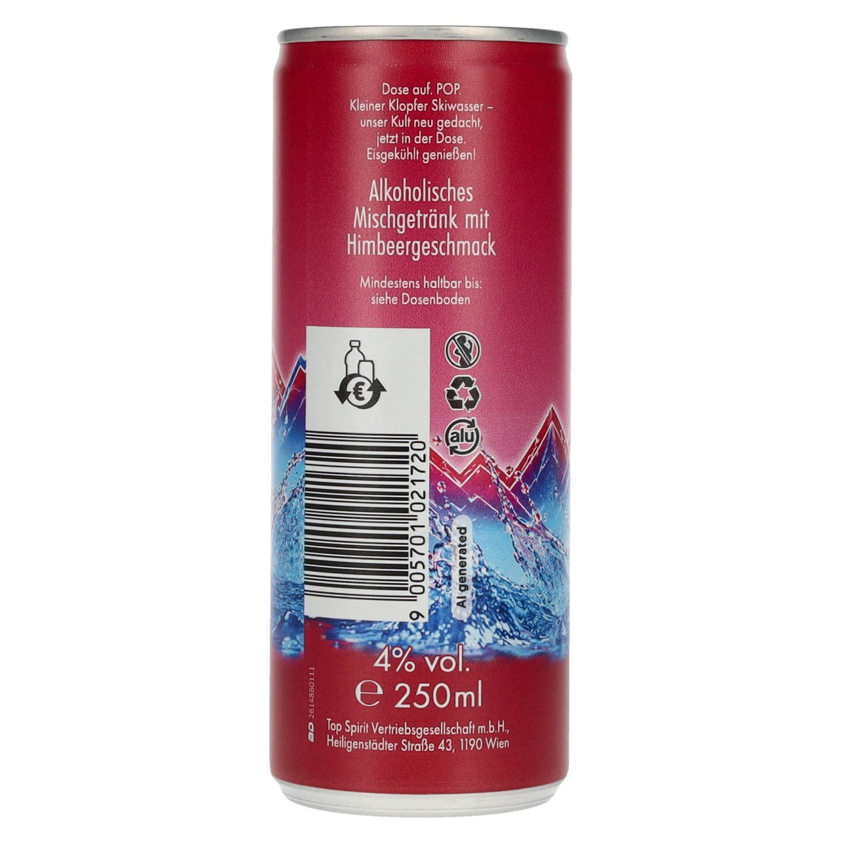 Kleiner Klopfer POP Skiwasser Vodka Raspberry 4% ABV 0.25l can (deposit required)