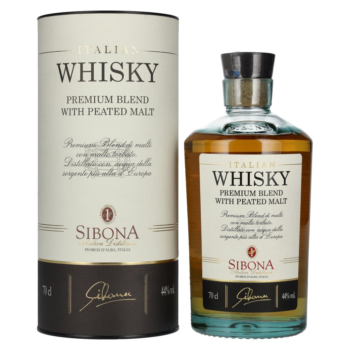 Sibona PREMIUM BLEND WITH PEATED MALT Italian Whisky 44% Vol. 0,7l in Geschenkbox