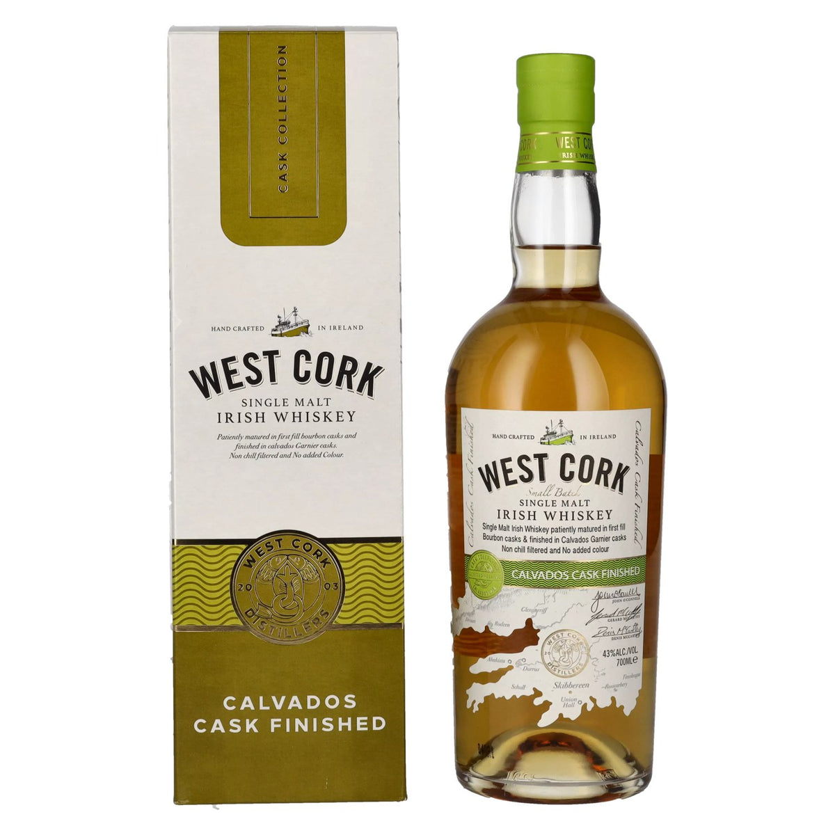 West Cork Single Malt Irish Whiskey CALVADOS CASK FINISHED 43% Vol. 0.7l in Gift Box