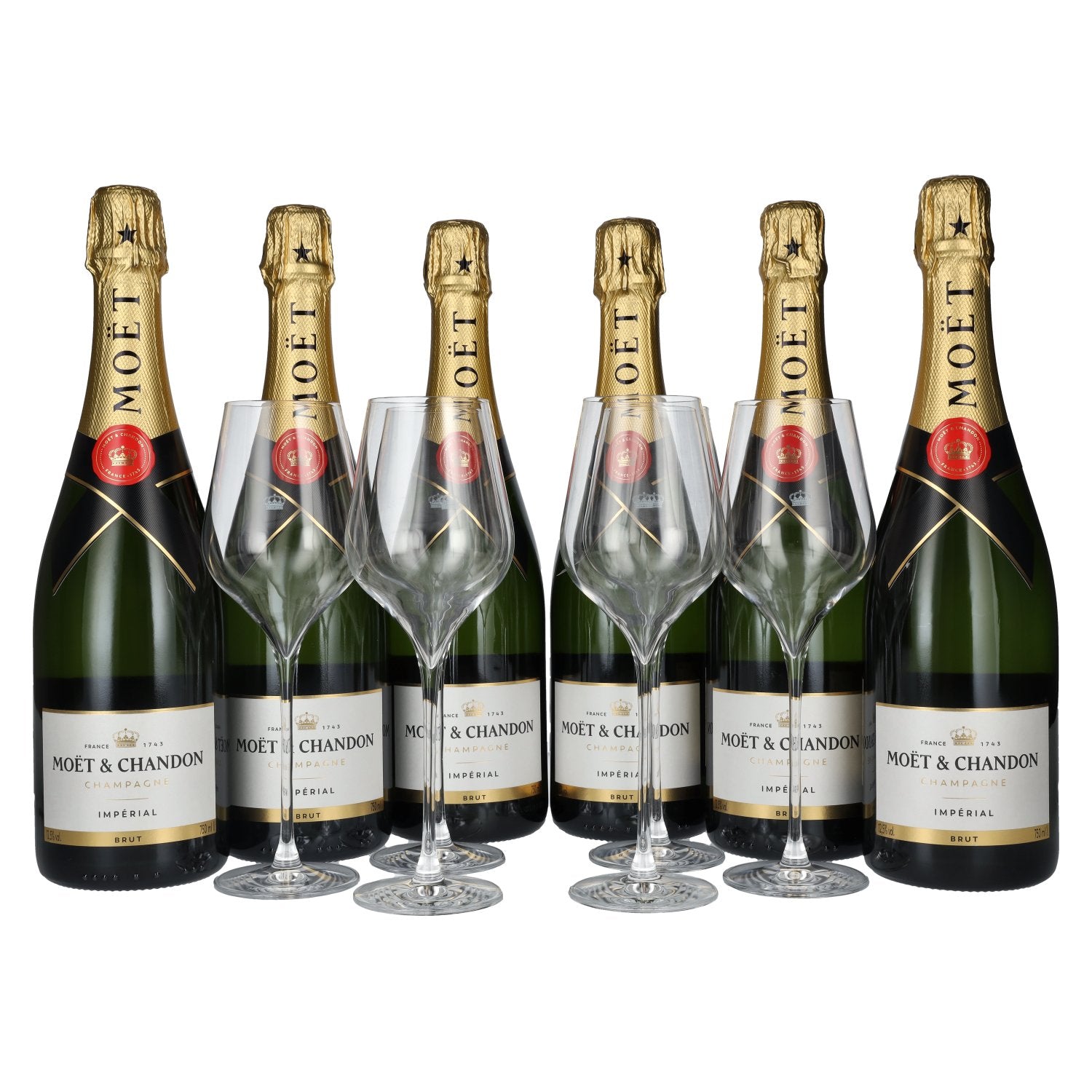 Moët & Chandon Champagne IMPÉRIAL Brut 12,5% Vol. 6x0,75l in Geschenkbox mit 6 Gläsern