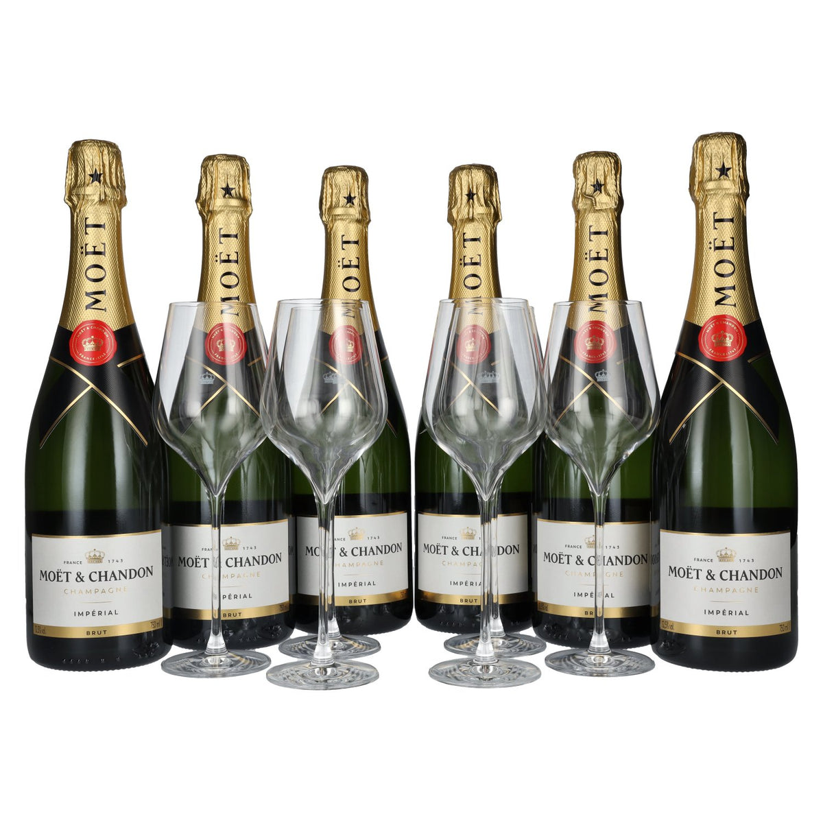 Moët &amp; Chandon Champagne IMPÉRIAL Brut 12.5% ABV, 6 x 0.75 l in a gift box with 6 glasses