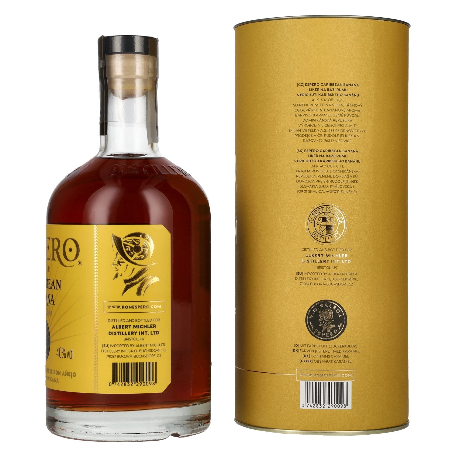Ron Espero Caribbean Banana Rum Liqueur 40% Vol. 0,7l in Geschenkbox