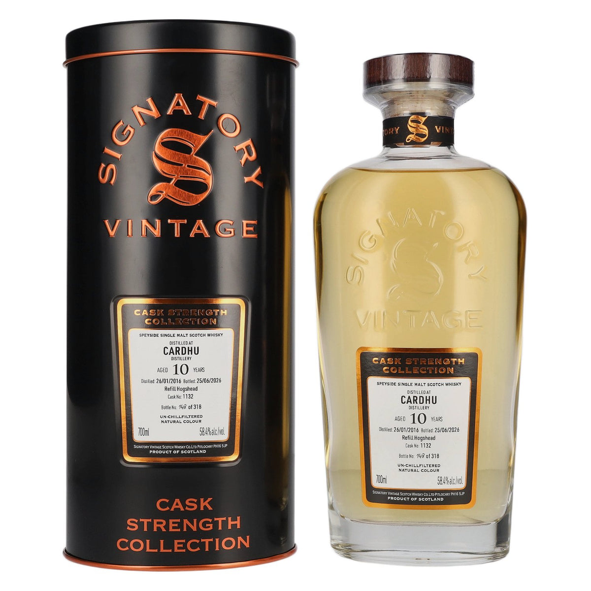 Signatory Vintage Cardhu 10 Years Old Refill Hogshead Cask Strength #1132 2016 58.4% vol. 0.7 l in a tin box