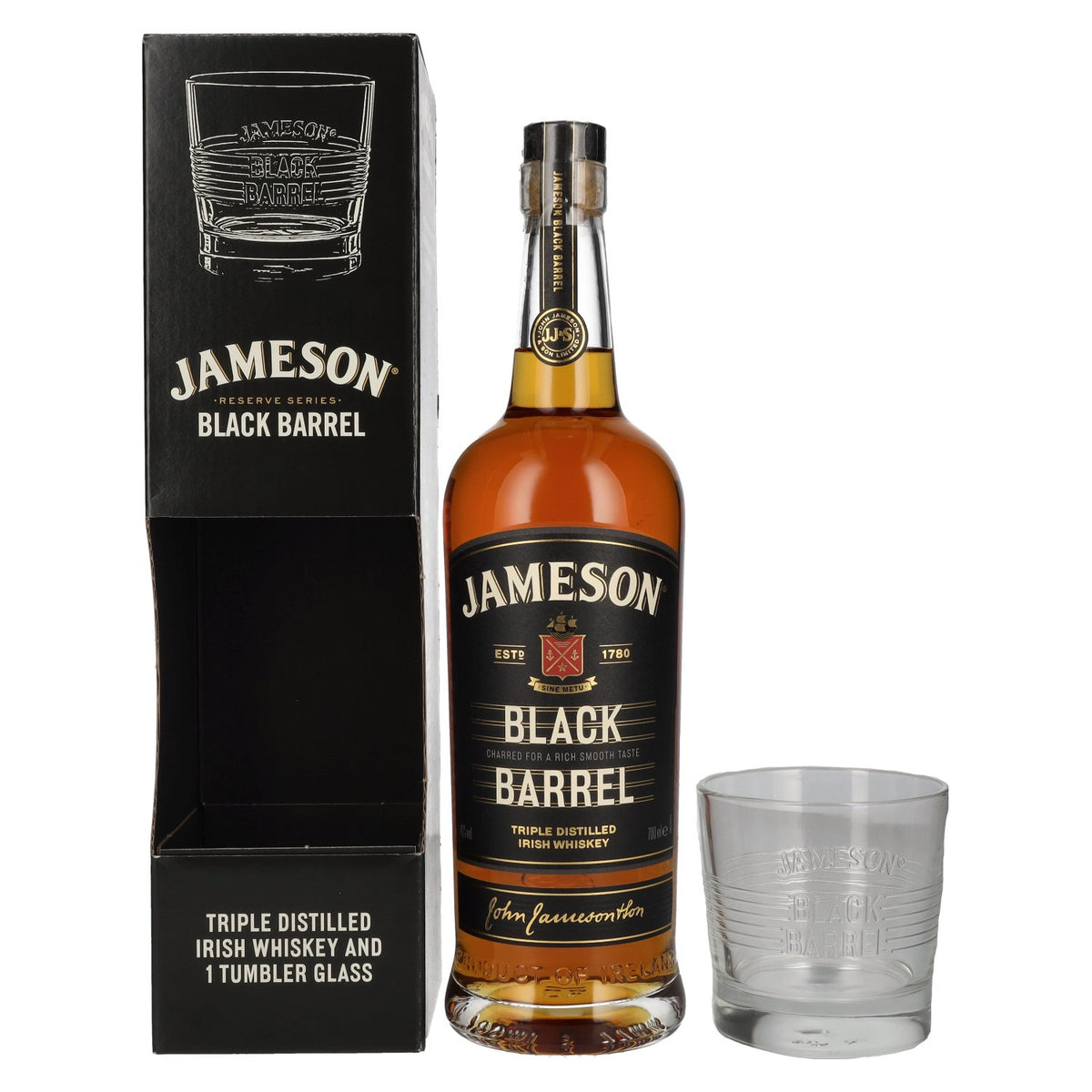 Jameson BLACK BARREL Triple Distilled Irish Whiskey 40% Vol. 0.7L in Gift Box with Tumbler