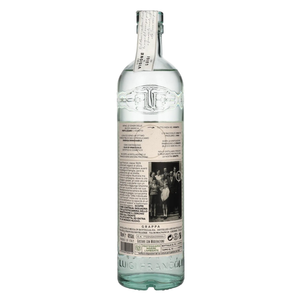 Luigi Francoli Grappa La Visione di Luigi Bianca 40% ABV 0.7l
