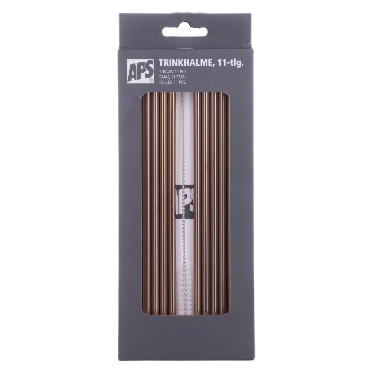 APS Drinking Straws Stainless Steel Copper incl. Cleaning Brush Set of 11