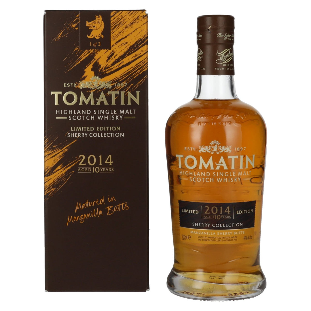 Tomatin 10 Years Old SHERRY COLLECTION Manzanilla Sherry Butts Limited Edition 2014 46% Vol. 0.7l in gift box