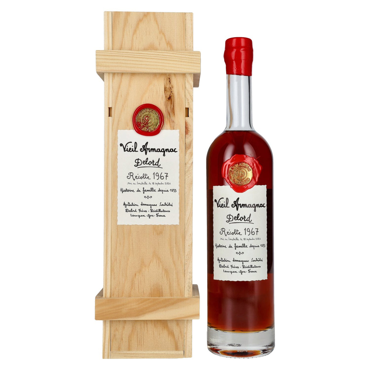 Armagnac Delord Vintage, 1967 Harvest, 40% vol., 0.7 l, in a wooden box