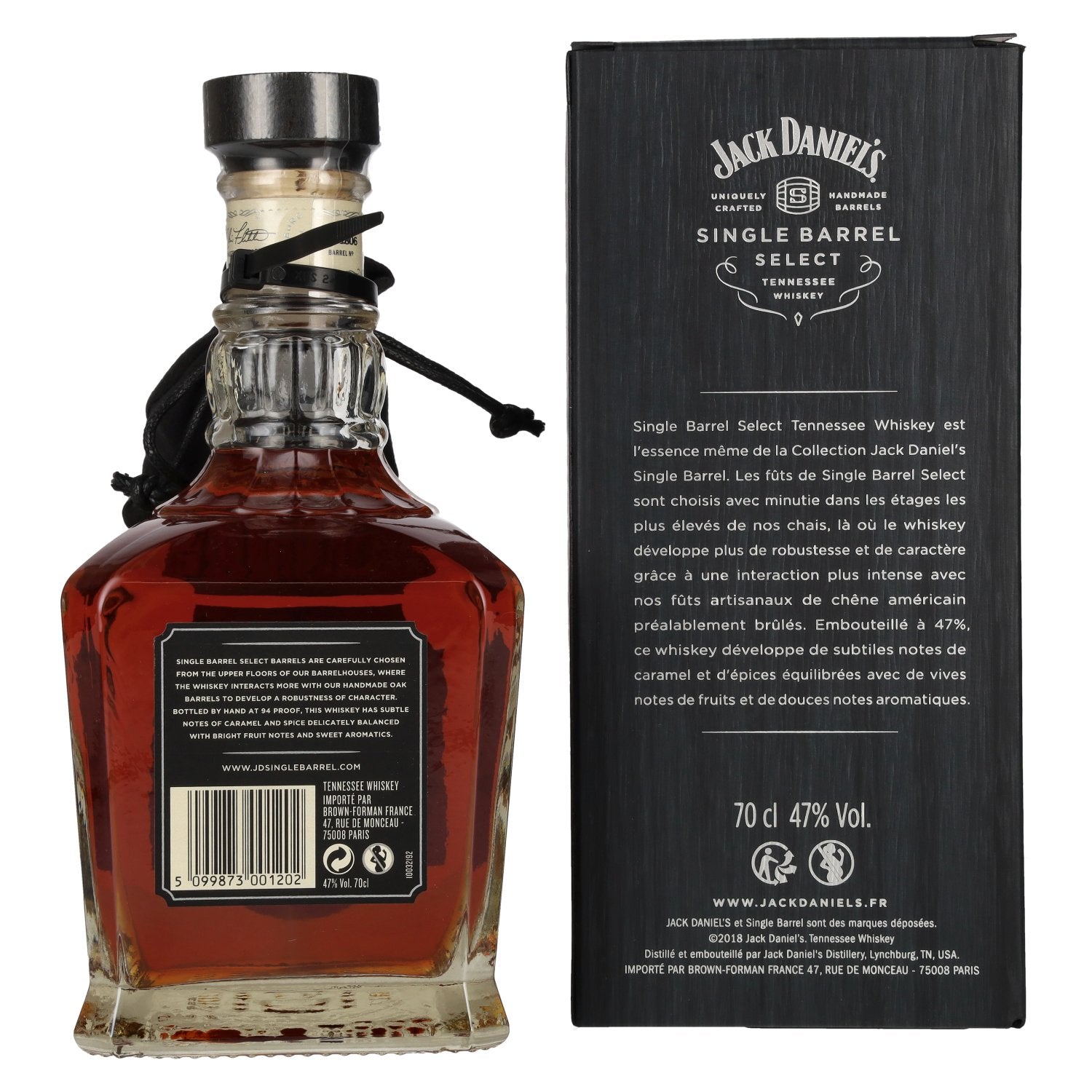 Jack Daniel's Select Single Barrel Tennessee Whiskey 47% Vol. 0.7l in Gift Box with Whiskey Stones