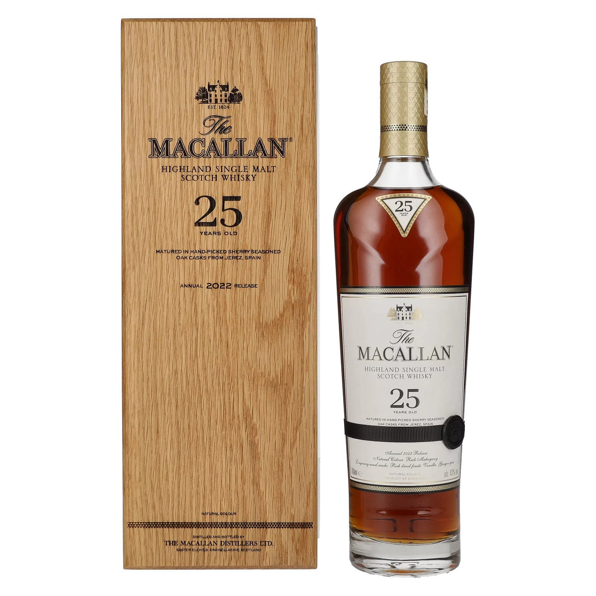 The Macallan 25 Years Old SHERRY OAK 2022 43% Vol. 0.7l in wooden box