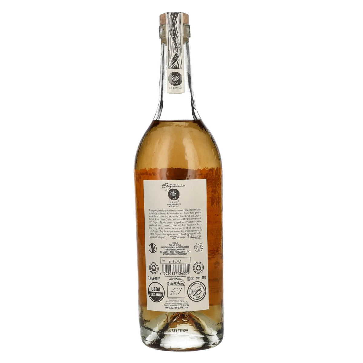 Tequila 123 TRES Añejo 100% Agave Organic 40% ABV 0.7l