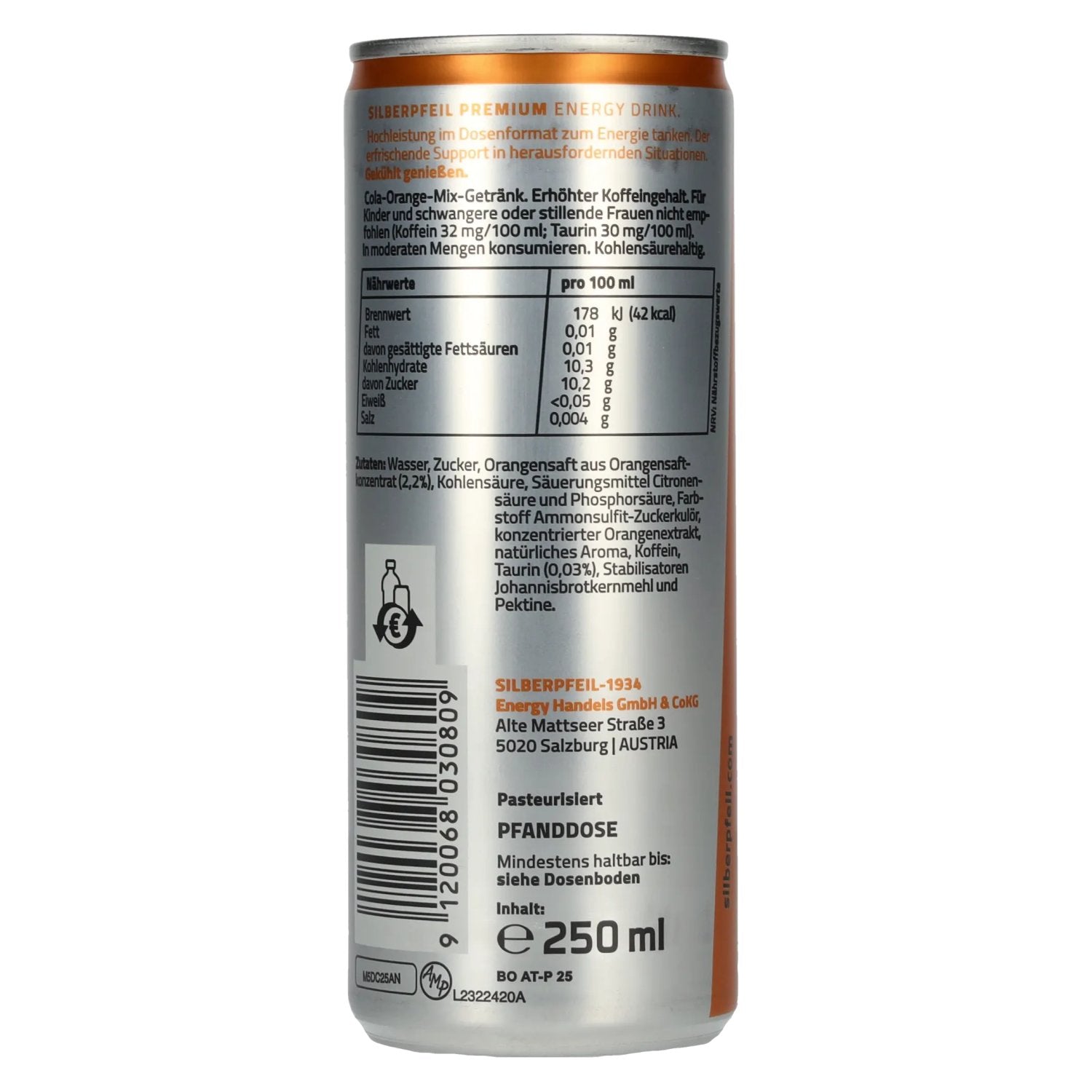 SILBERPFEIL Energy Drink BLACK ORANGE 0,25l Dose Pfand