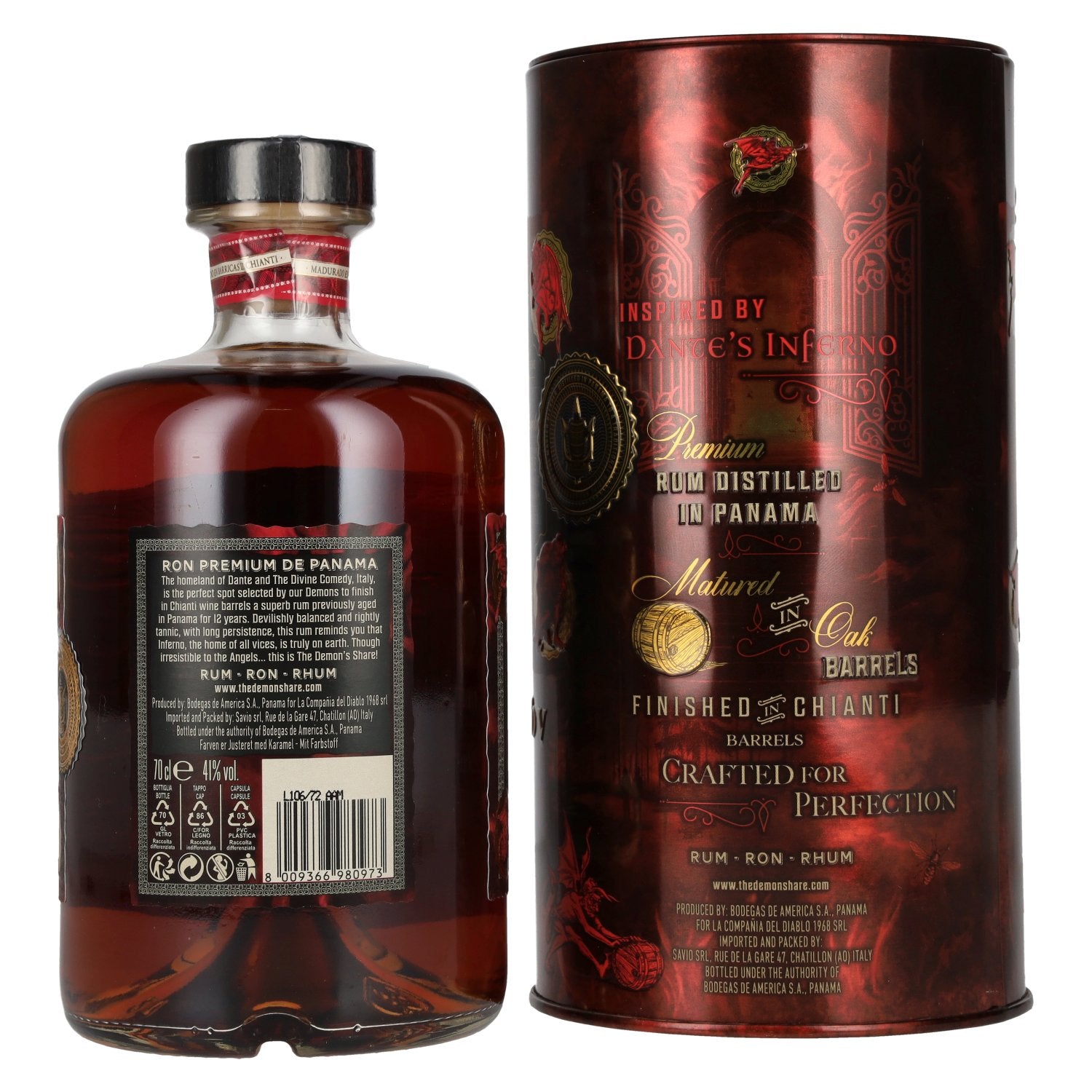 The Demon's Share Superior Blend Rum 12 Years Old Chianti Barrel Finish 41% Vol. 0.7l in Tin Box