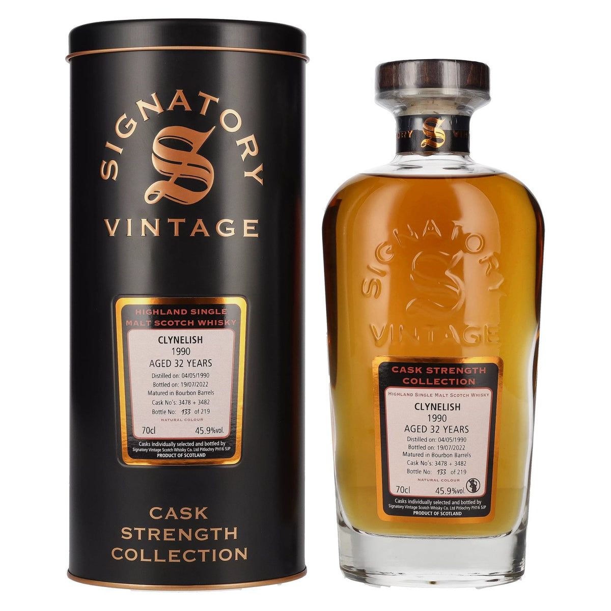 Signatory Vintage CLYNELISH 32 Years Old Cask Strength 1990 45.9% Vol. 0.7l in Tin Box
