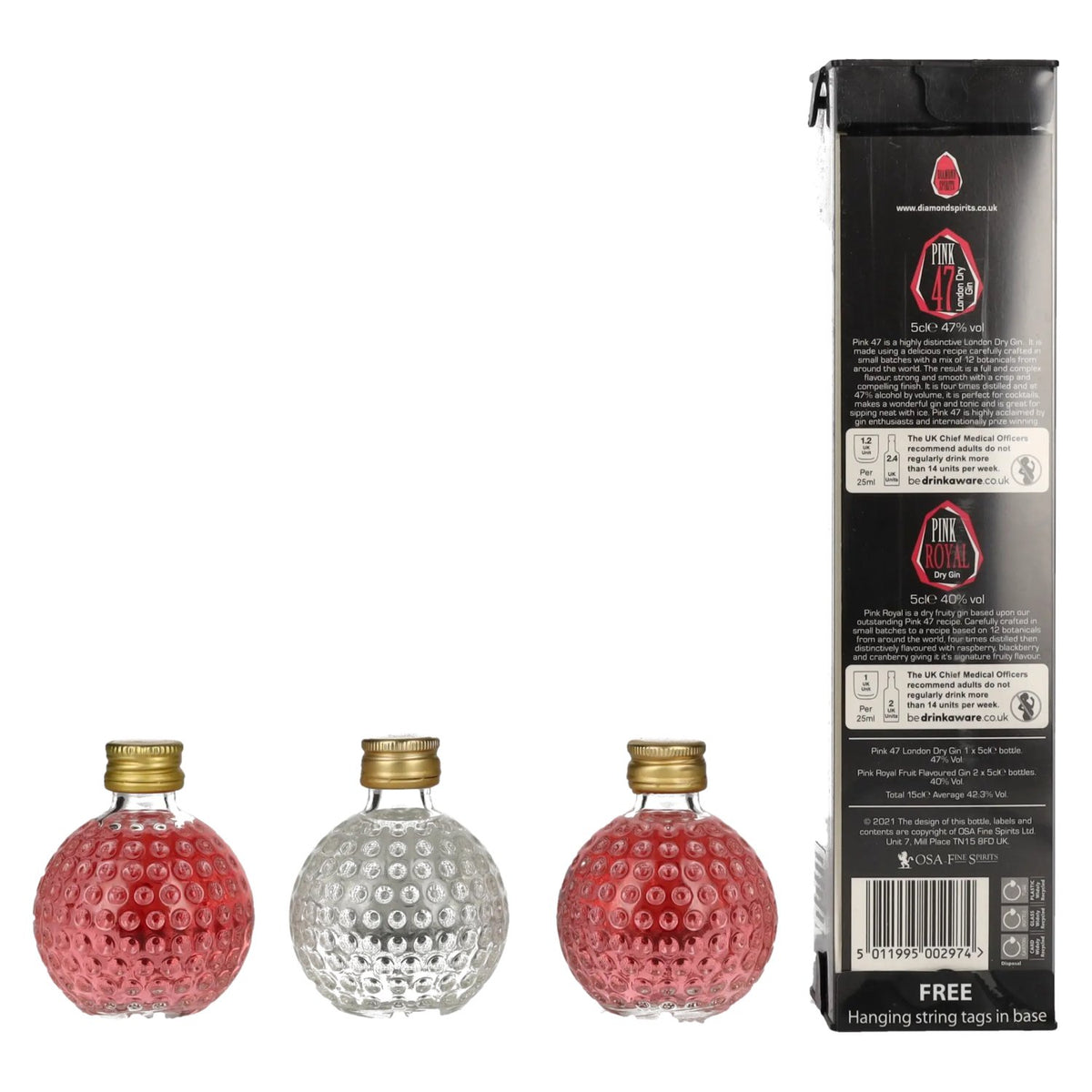 Pink Royal Dry Gin & Pink 47 London Dry Gin Christmas Baubles 42.3% Vol. 3x0.05l in Gift Box