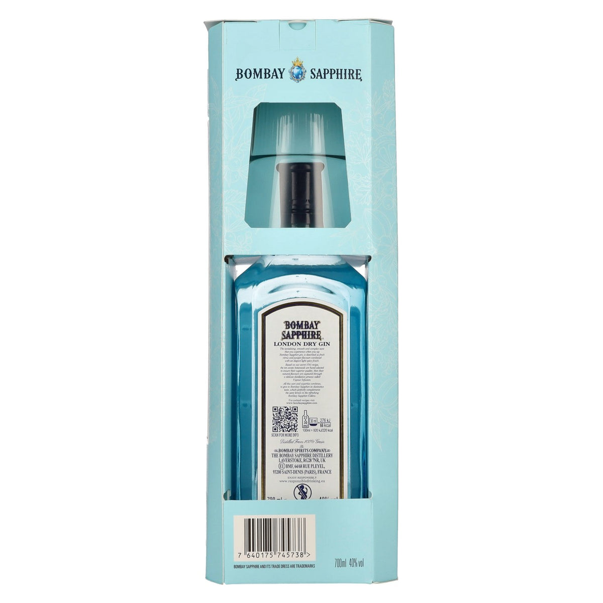 Bombay SAPPHIRE London Dry Gin 40% Vol. 0.7l in Gift Box with Glass