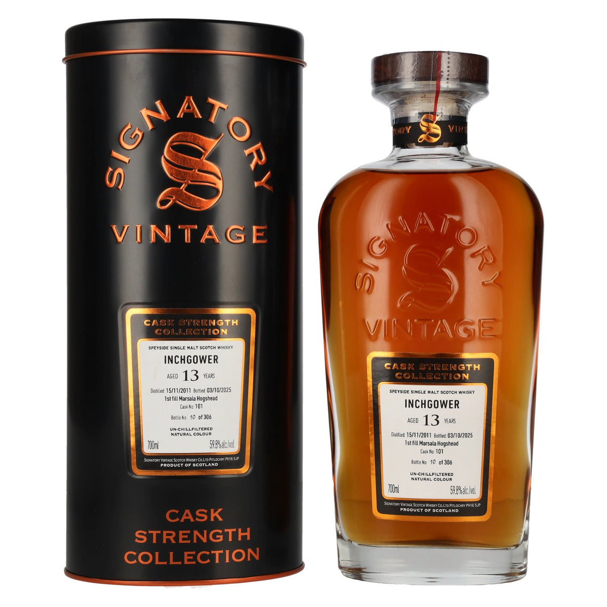 Signatory Vintage INCHGOWER 13 Years Old 1st Fill Marsala Cask Strength #101 2011 59.8% Vol. 0.7l in Tinbox