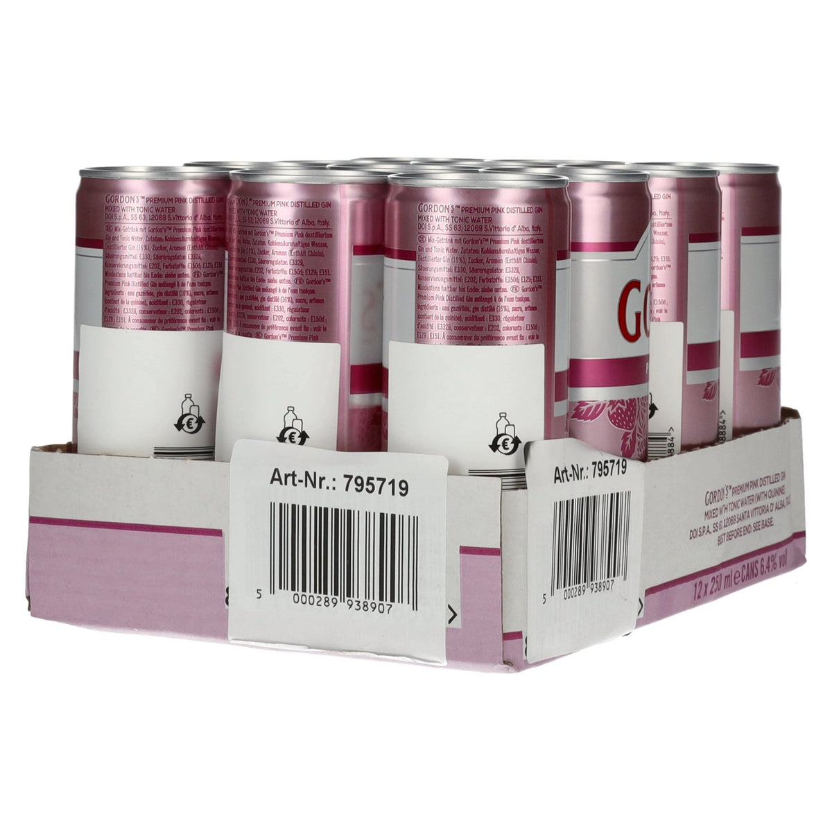 Gordon's Premium Pink Gin &amp; Tonic 6.4% ABV, 12 x 0.25l tins (deposit)