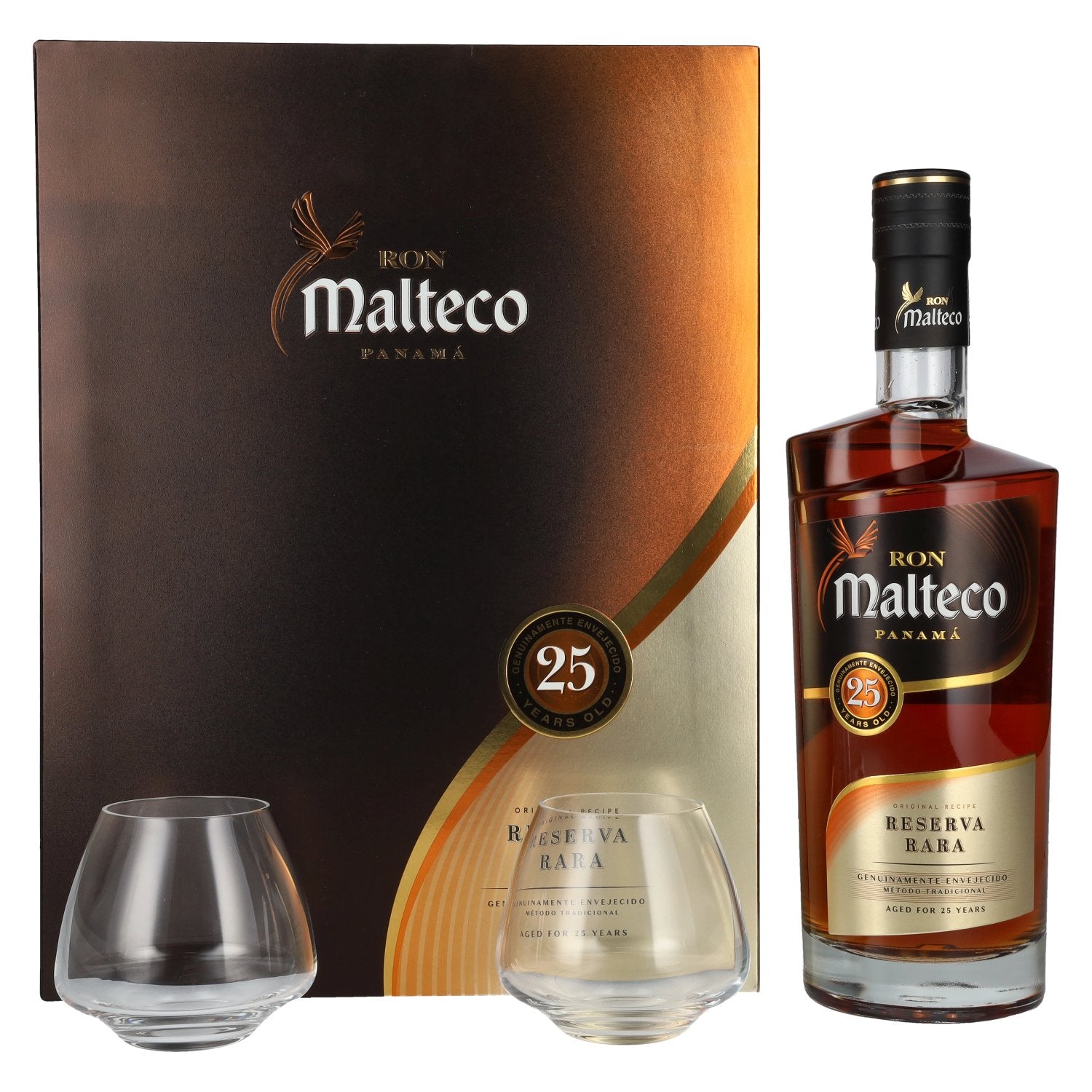 Ron Malteco 25 Years Old Reserva Rara 40% Vol. 0.7l in Gift Box with 2 Glasses