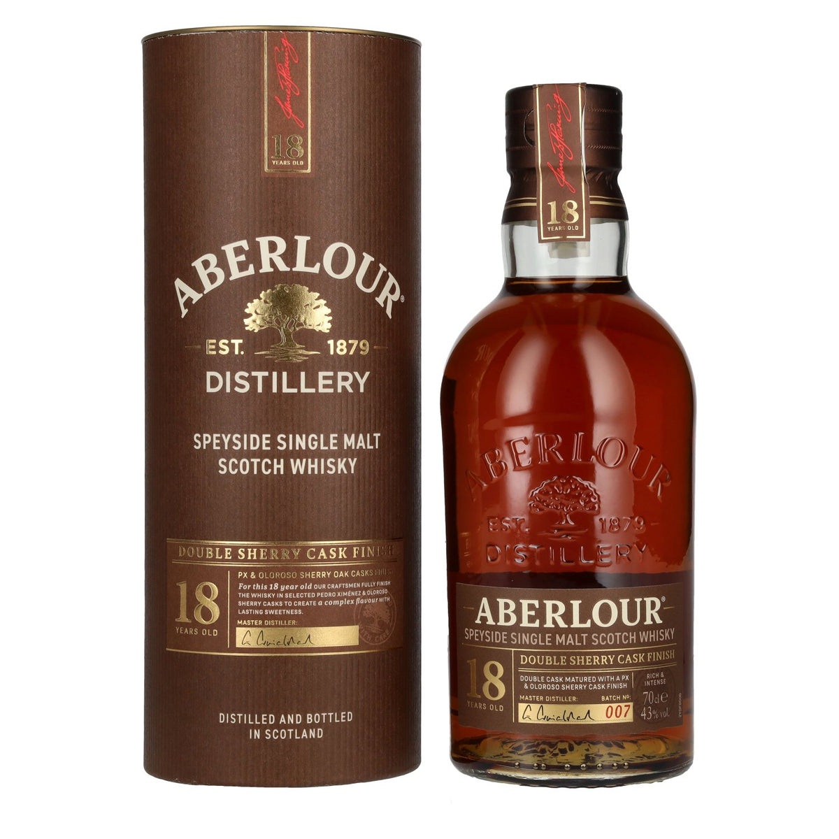 Aberlour 18 Years Old Double Sherry Cask Finish Batch No. 007 43% vol. 0.7l in a gift box